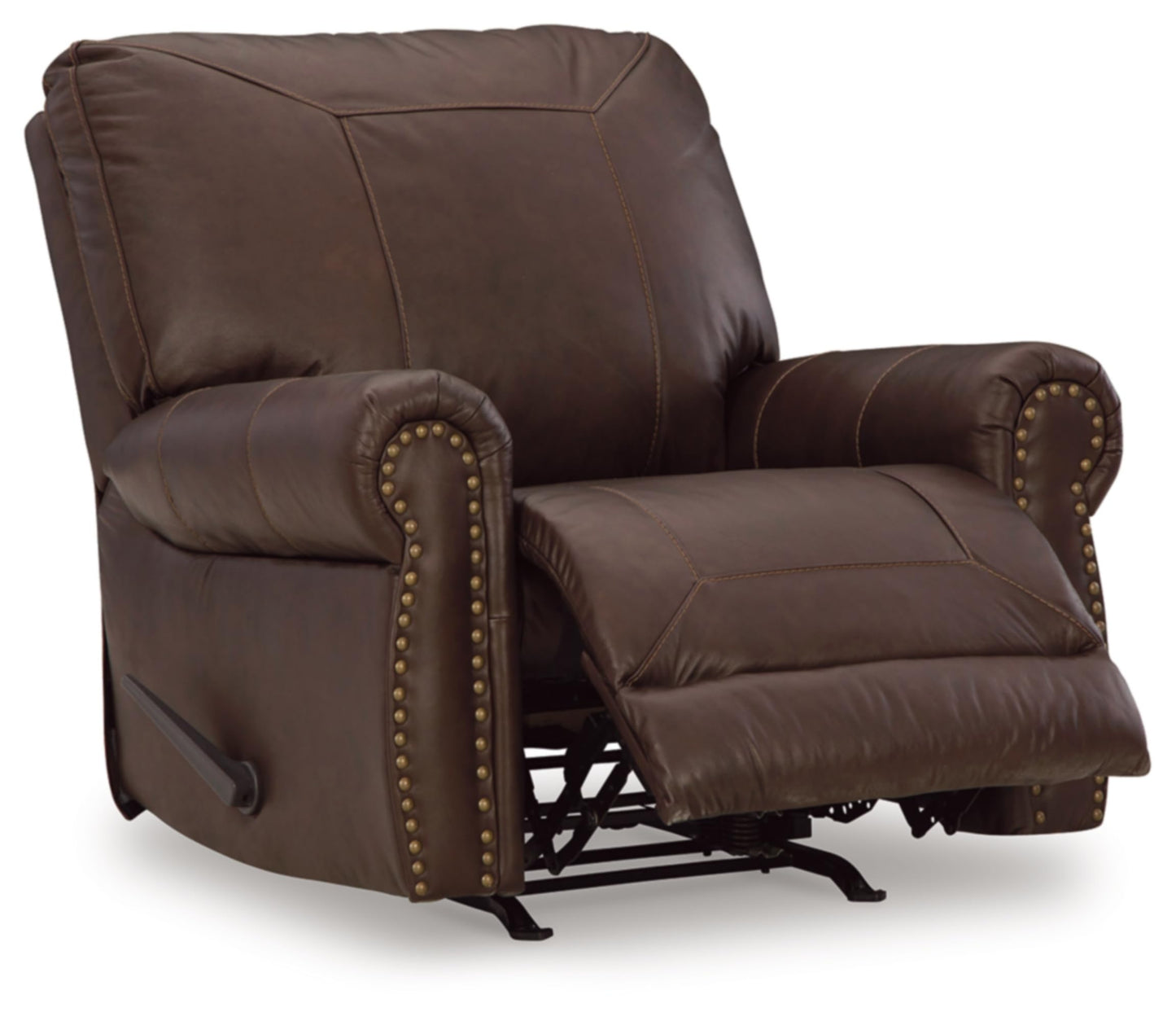 Signature Design by Ashley Colleton Classic Leather Match Upholstered Manual Recliner with Nailheads, Dark Brown