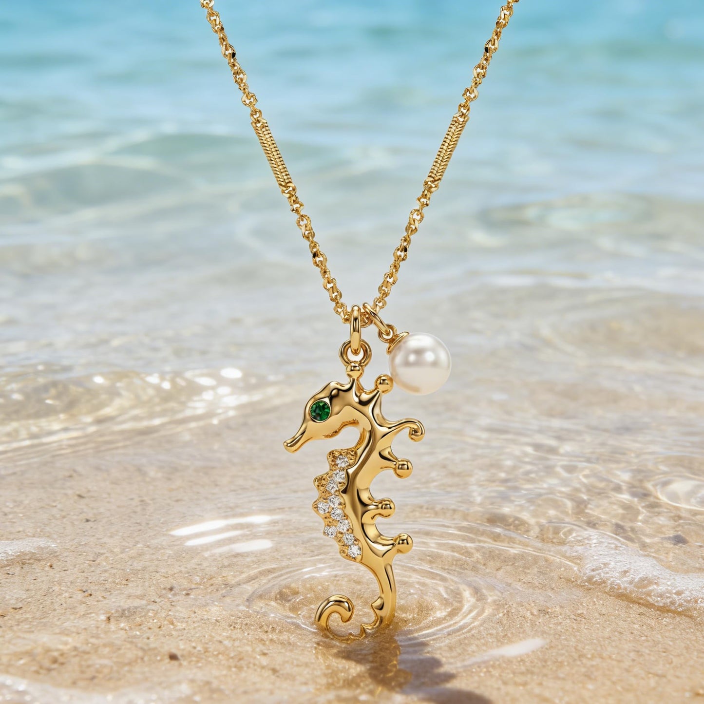 Dremmy Studios Dainty Necklace for Women 14K Gold Plated Seahorse Necklace Boho Summer Beach Coastal Pendnat Necklaces for Women Summer Jewelry Gift