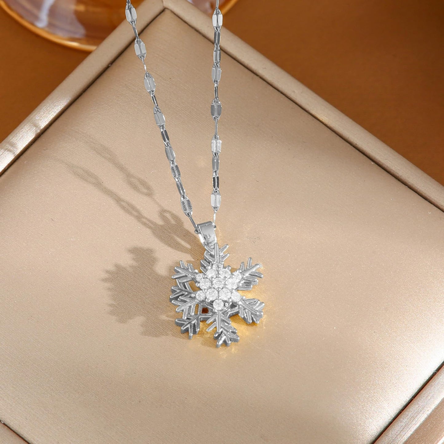 KONPJE Sunflower Fidget Necklace for Women Gold Moon Necklace Rotating Heart Necklaces Spinning Crystal Flower Anxiety Necklaces Crescent Moons Jewelry Accessories (SilverSnowflake)