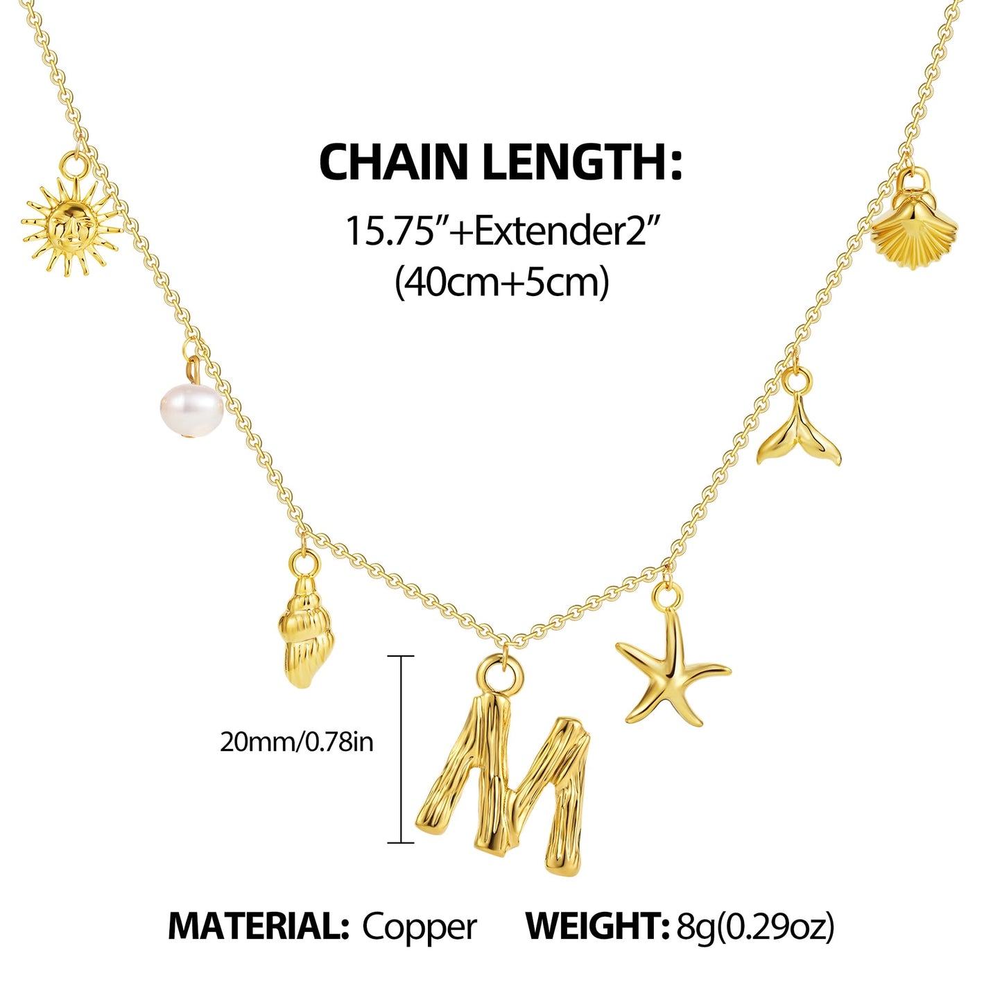 SLOONG Summer Accessories for Women - 14K Gold Plated Letter Neckalce Freshwater Pearl Necklace Choker Boho Summer Seashell Beach Starfish Surfer Jewelry Gifts for Women