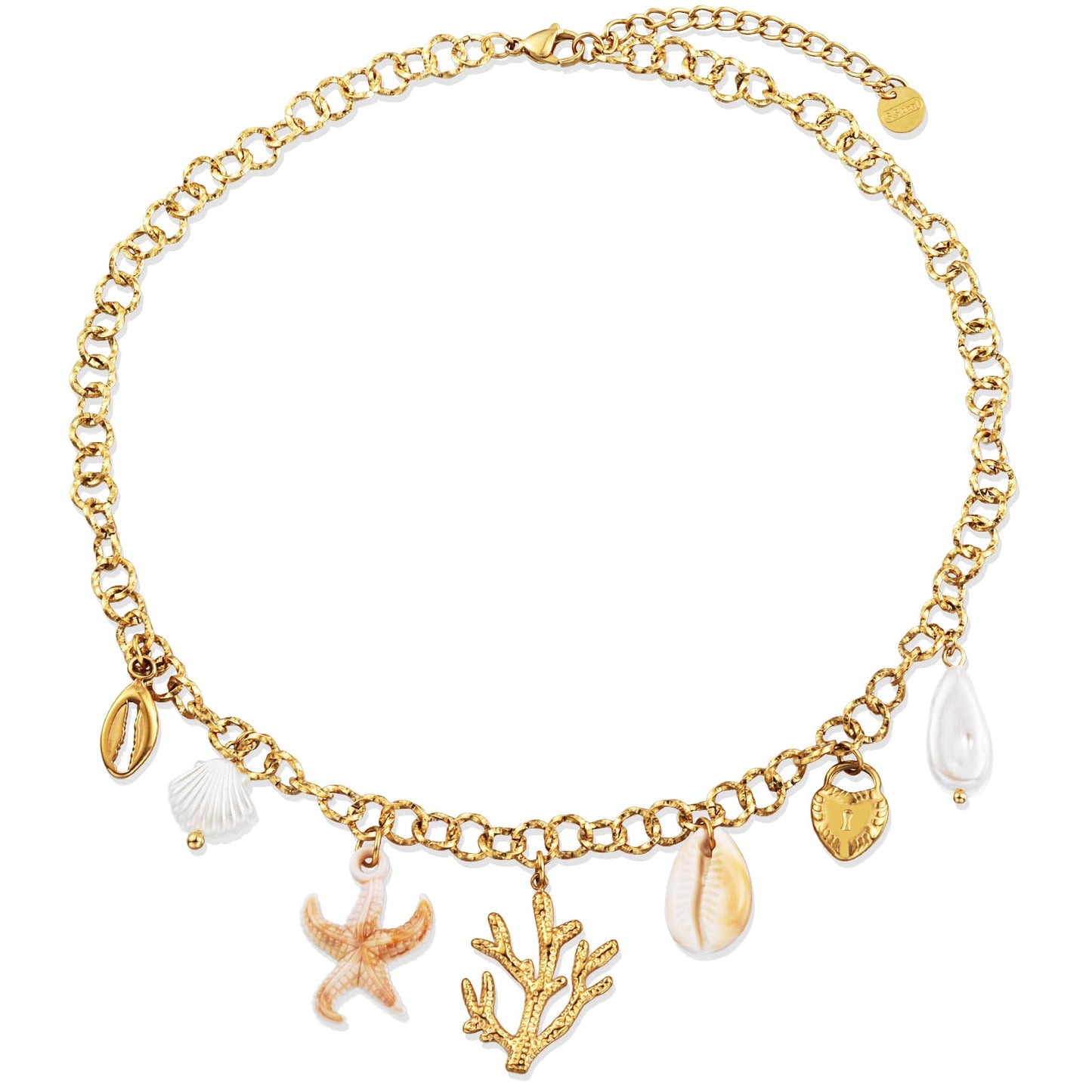 LCTrusttmor Gahna Coral Necklace for Women, 18K Gold Plated Pearl Heart Shell Starfish Charm with Adjustable Choker Necklaces for Women, Summer Beach Jewelry Gifts