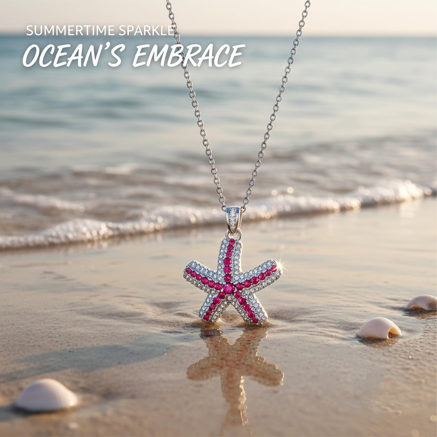 crataly Ruby And CZ Starfish Necklace For Women-Silver Plated July Birthstone Necklace For Valentine's Day Mother's Day Christams Birthday Gifts