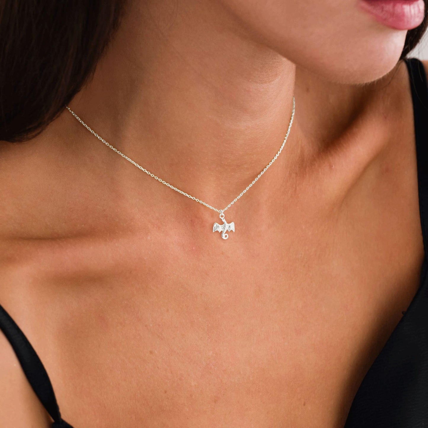 VRIUA Dragon Necklace for Women – 14K White Gold Plated Silver Dragon Pendant – Dainty Fantasy Jewelry Gift