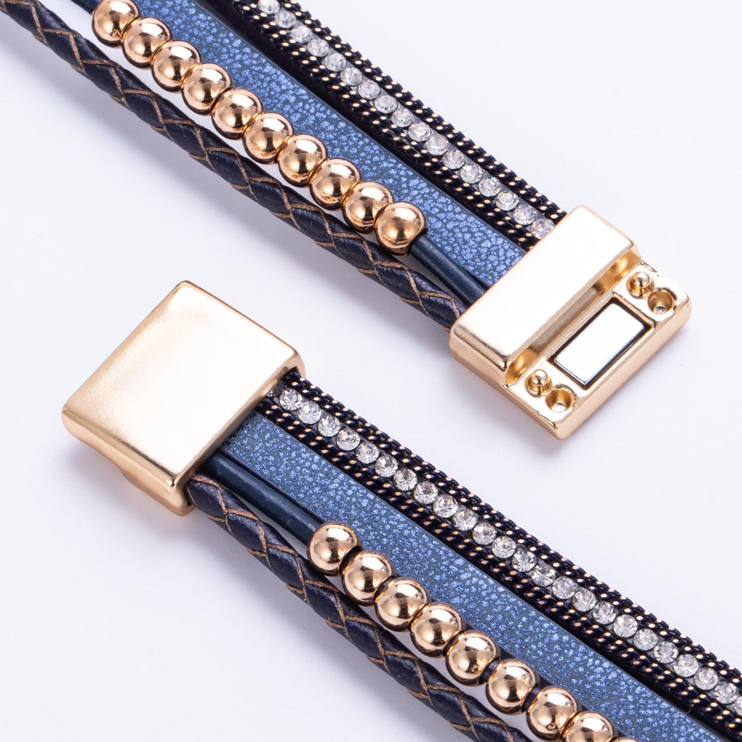 FANCY SHINY Boho Leather Wrap Bracelet Stackable Beaded Infinity Chunky Cuff Bracelets with Magnetic Clasp Western Hippie Outfits Jewelry Gifts for Women(Navy Blue)