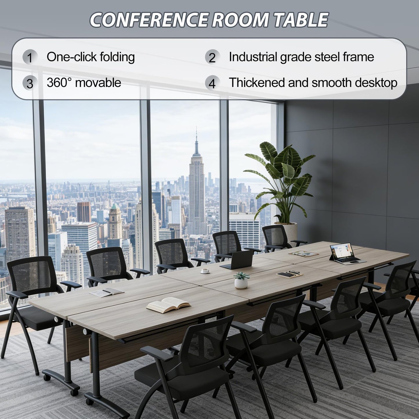 Folding Conference Room Table with Wheels, 6ft Modular Large Mobile Modern Conference Tables Office Meeting Training Table for Classroom(6, Gray, D 55")