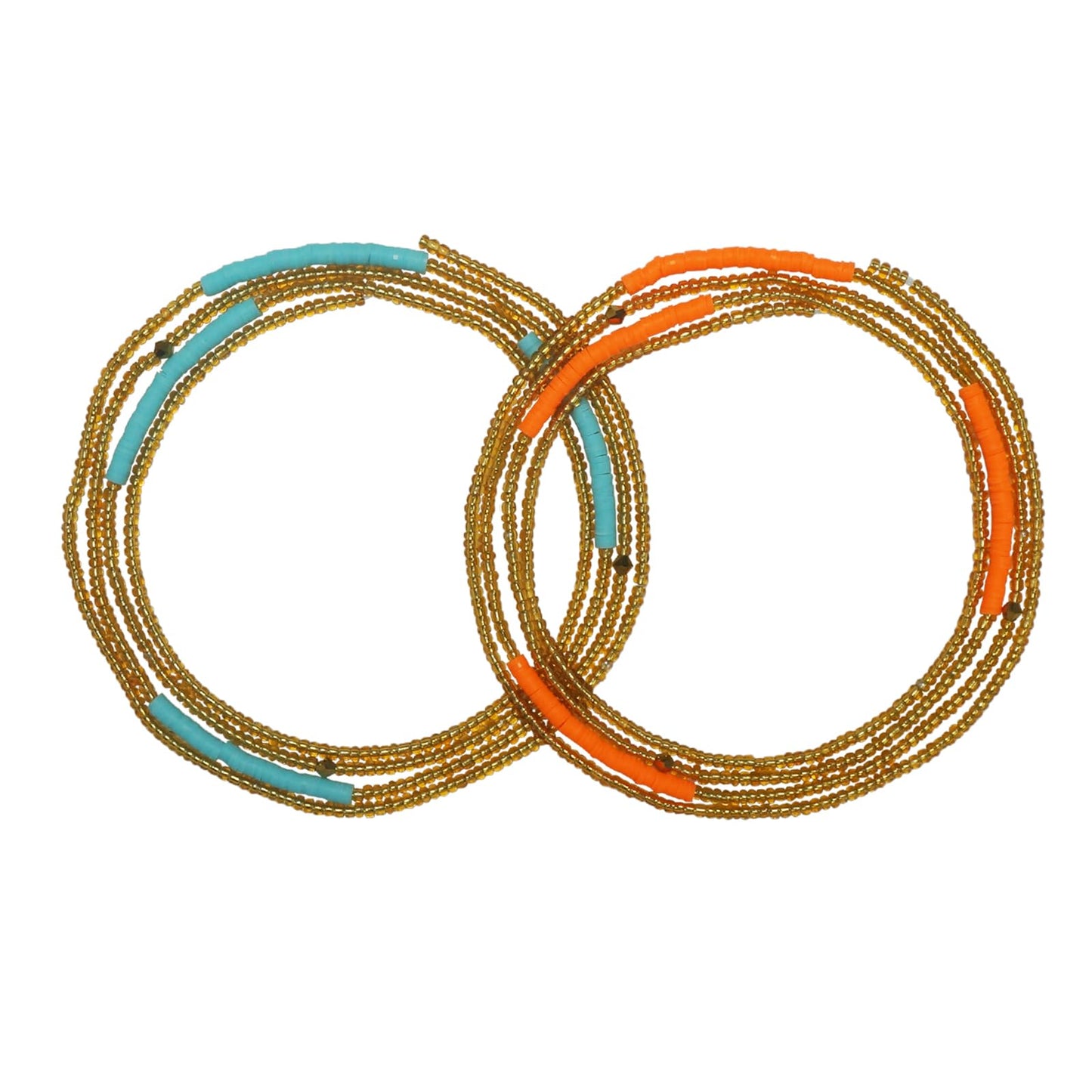 Teniinet 2PCS 50” Handmade African Waist Beads for Women Non-Stretching,Waist Jewelry Body Accessories for Women(Tie-on)