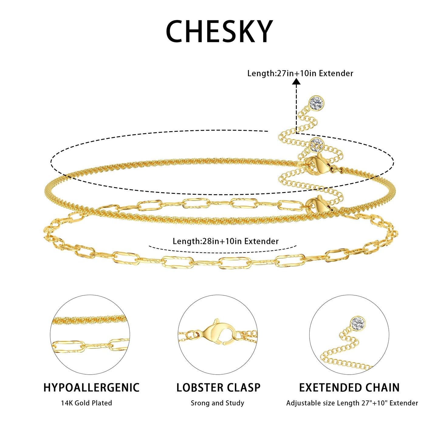 CHESKY Waist Chain for Women Trendy, Dainty Gold Plated Belly Chain Belt Adjustable Waterproof Beach Sparkle Paperclip Chain Hypoallergenic Summer Body Chain Jewelry for Women Gifts