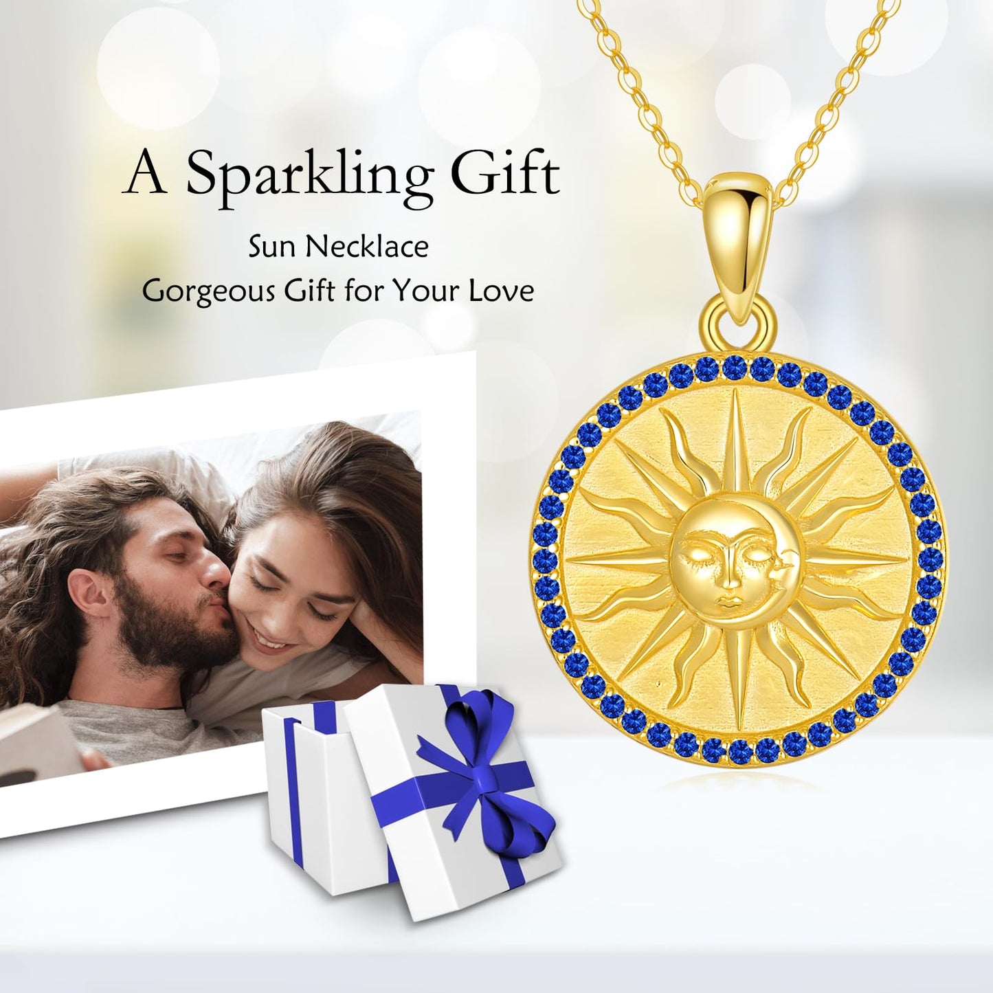 KQF Sun Necklaces for Women Birthstone Jewelry Gift Sterling Silver Sun 18K Gold Plated Coin Pendant September Jewelry Gift