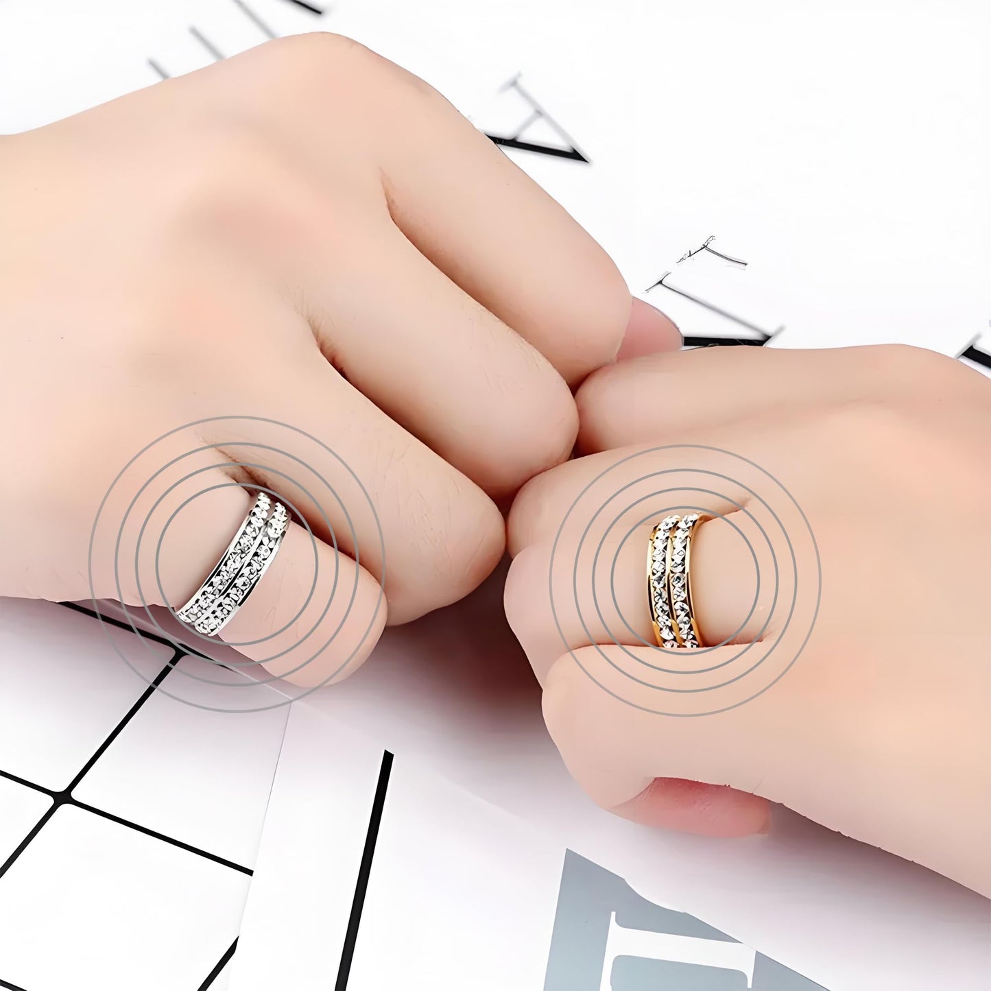 Mengji Life Magtherapy Lymphatic Drainage Titanium Ion Ring, Lymph Nodes Acupuncture Therapy Olux Rhinestones Rings For Women Men Health Calming Jewelry Gifts (G+RG+S+B, 9)