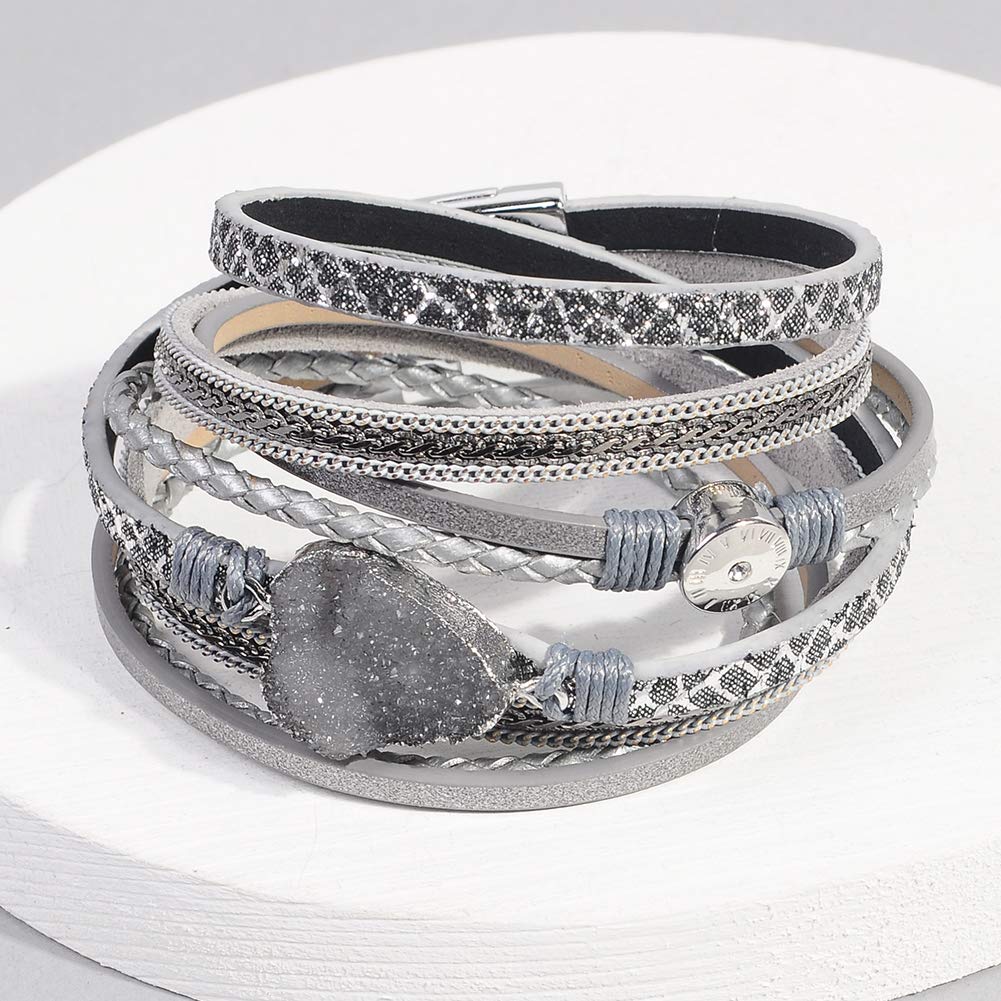 Artilady Leather Wrap Bracelet for Women - Handmade Clasp Bangle Bracelet with Pearl Beads Crystal Wristbands Jewelry Gift for lady, lover and Mother