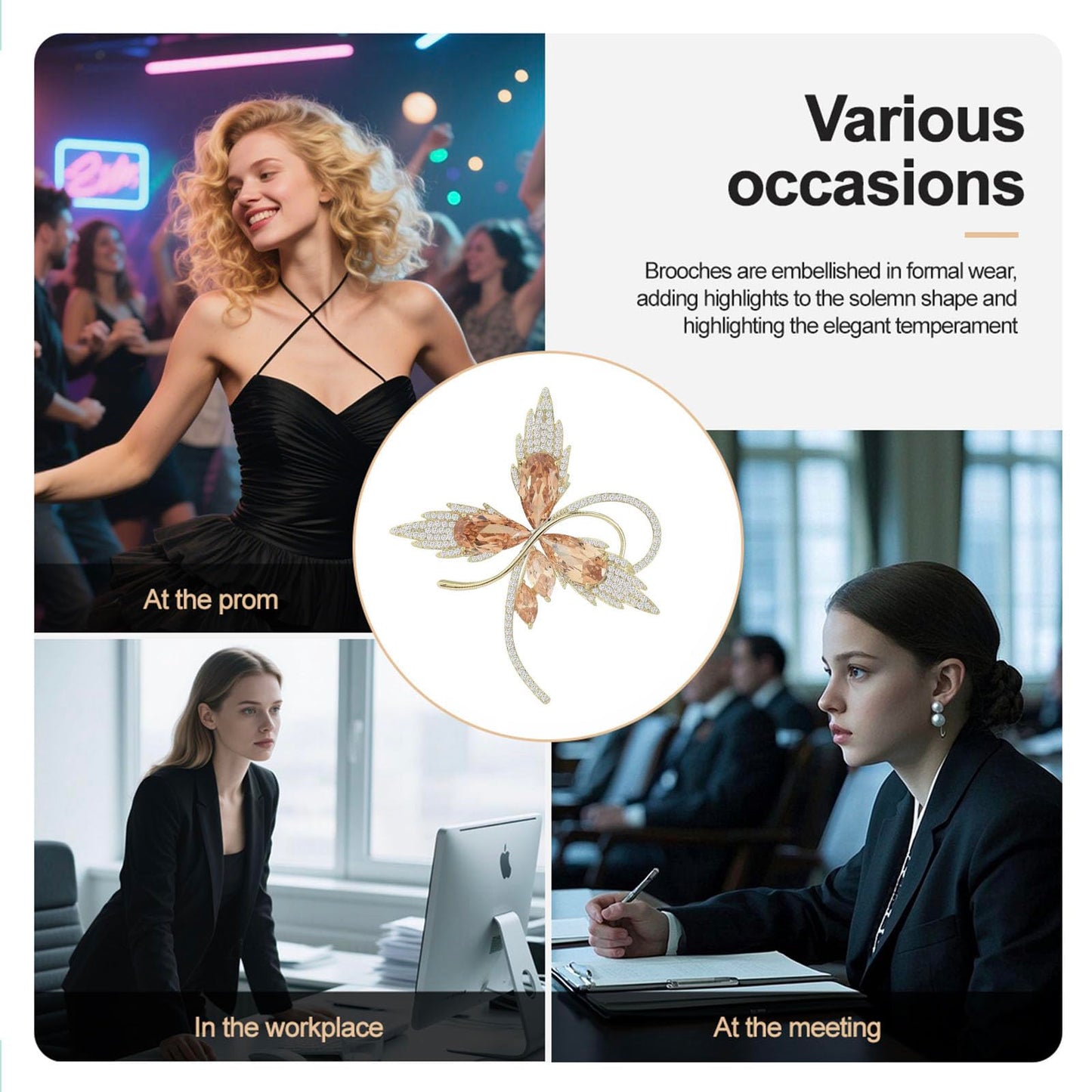 Vbvbip Elegant Vintage Crystal Clover Leaf Brooch for Women, Sparkling Flower Brooch for Blazer Dress Coat, Wedding Prom Fashion Jewelry Gift