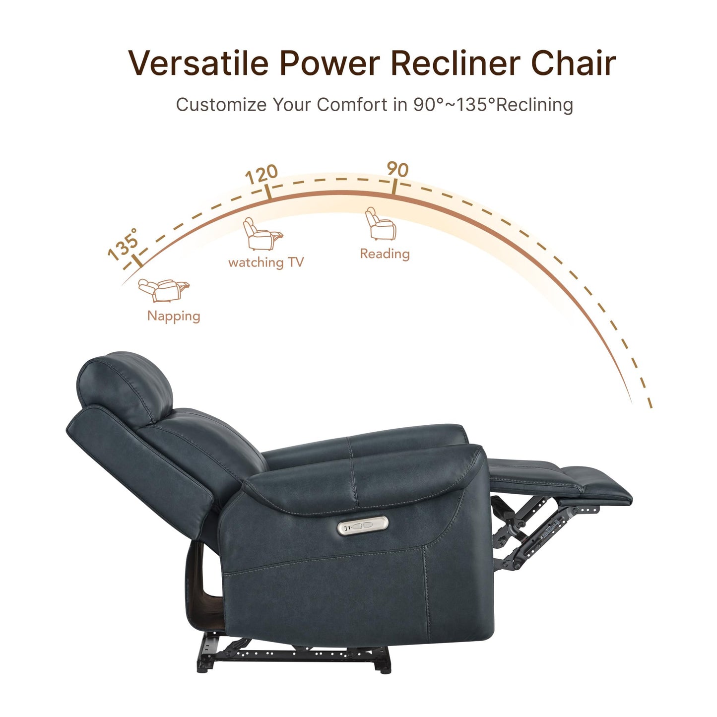 KISLOT Leather Recliner Chair for Adults Wall Hugger RV Recliner with USB Charging Ports Electric Power Reclining Sofa for Living Room Home Theater Seating Bedroom