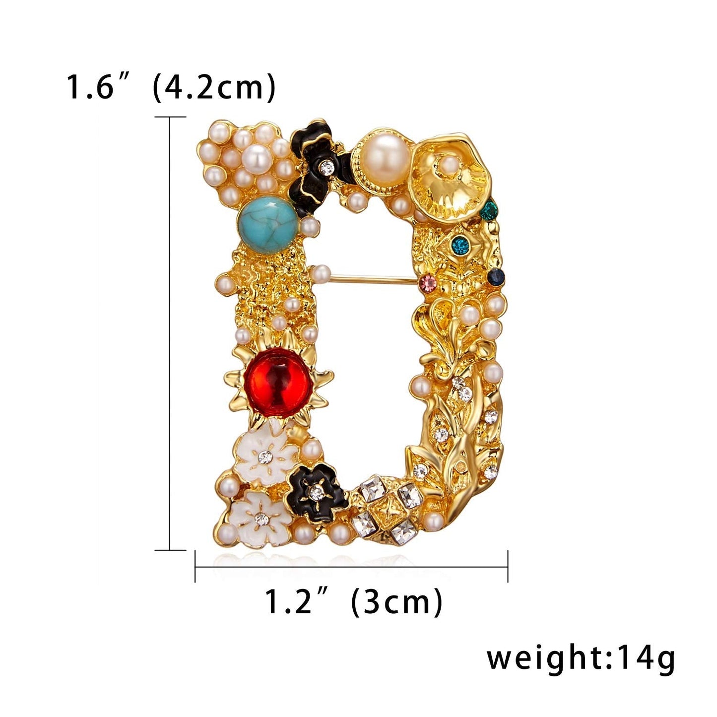 RINHOO Pearl Initial Brooch Pin Crystal A-Z 26 Alphabet Letters Brooch Colorful Enamel Breastpin Pin Jewelry for women Gifts (D)