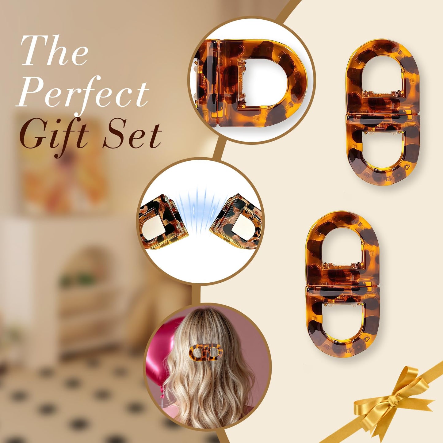 2PCS Magnetic Brown Hair Clips for Women, Brown Leopard Print Strong Hold Non Slip Claw Clips, Seamless 2-in-1 Quick Snap Design, Creaseless Non-Dent Hair Styling Tools Claw Clips for Women