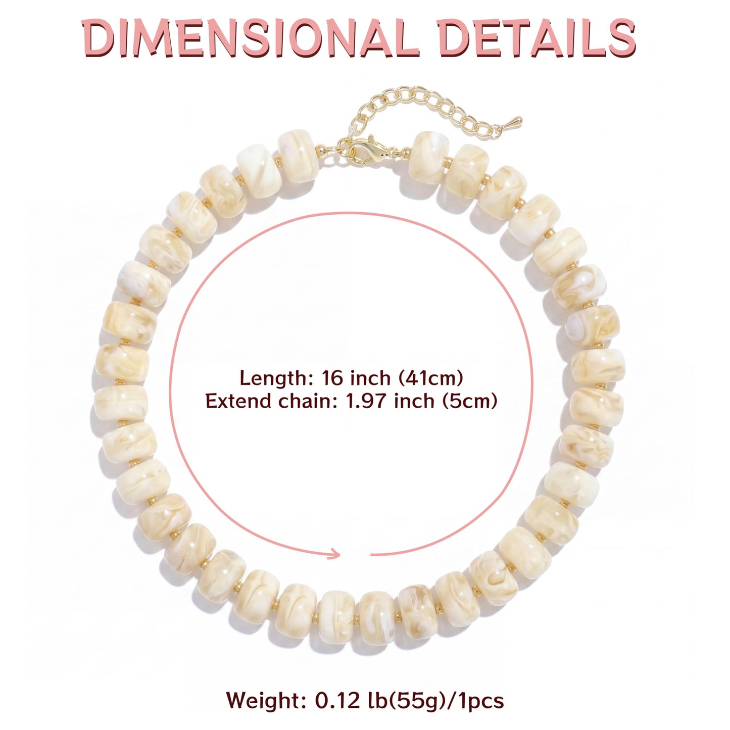 Badu Beige Chunky Beaded Necklace for Women,Acrylic Bead Choker Statement Necklace Cute Trendy Necklaces Jewelry Gifts
