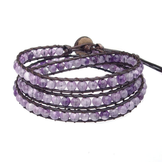 Ayriwoyi Wrap Bracelets for Women Amethyst Bracelet Healing Crystal Beaded Stone Bracelet Womens Wrap Bracelet Adjustable Leather Bracelets For Women