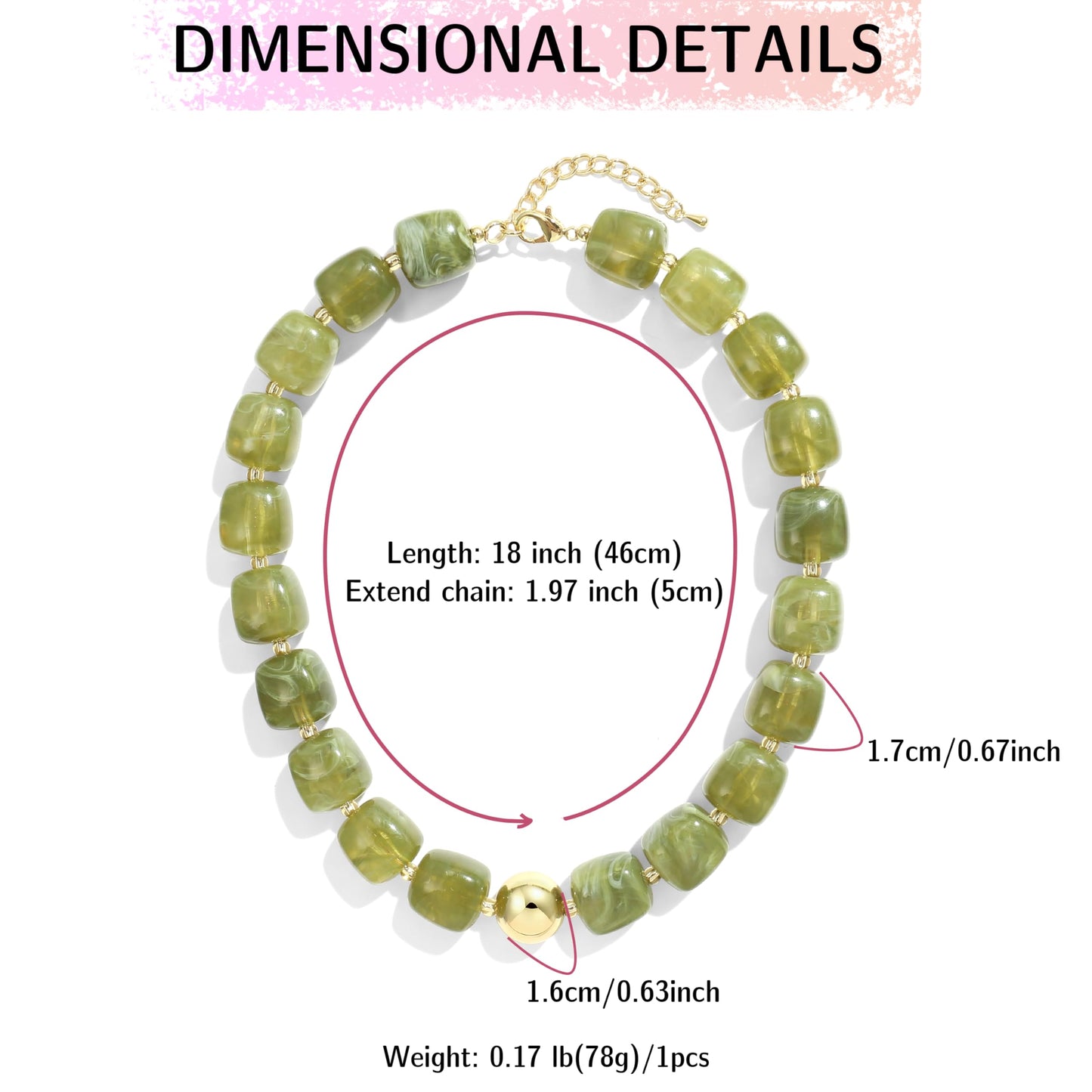 BREPINE Olive Green Chunky Necklaces for Women Multicolored Large Square Resin Beads Necklace Trendy Bold Statement Beaded Summer Candy jelly Vacation Choker