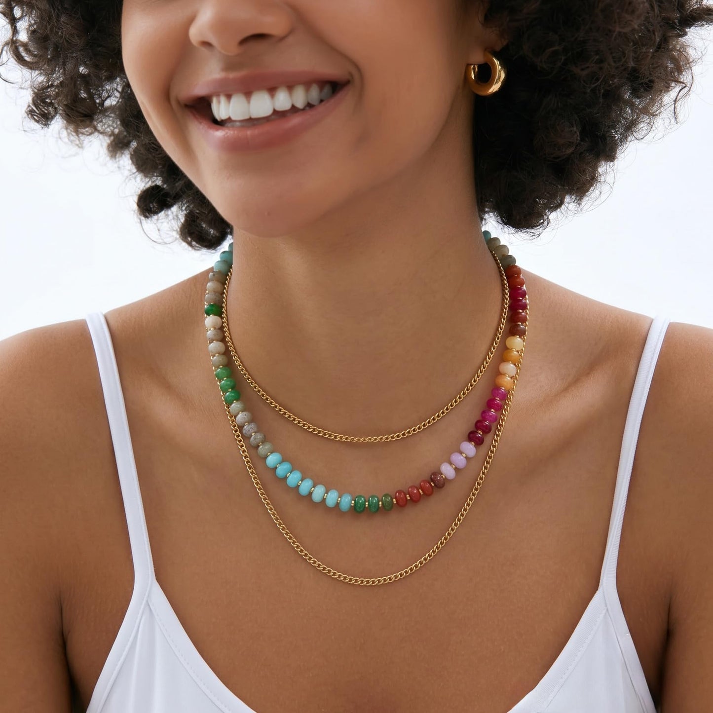 Badu Colorful Gemstone Beaded Necklace for Women Natural Stone Bead Beach Rainbow Choker Necklace Fashion Trendy Jewelry Gifts