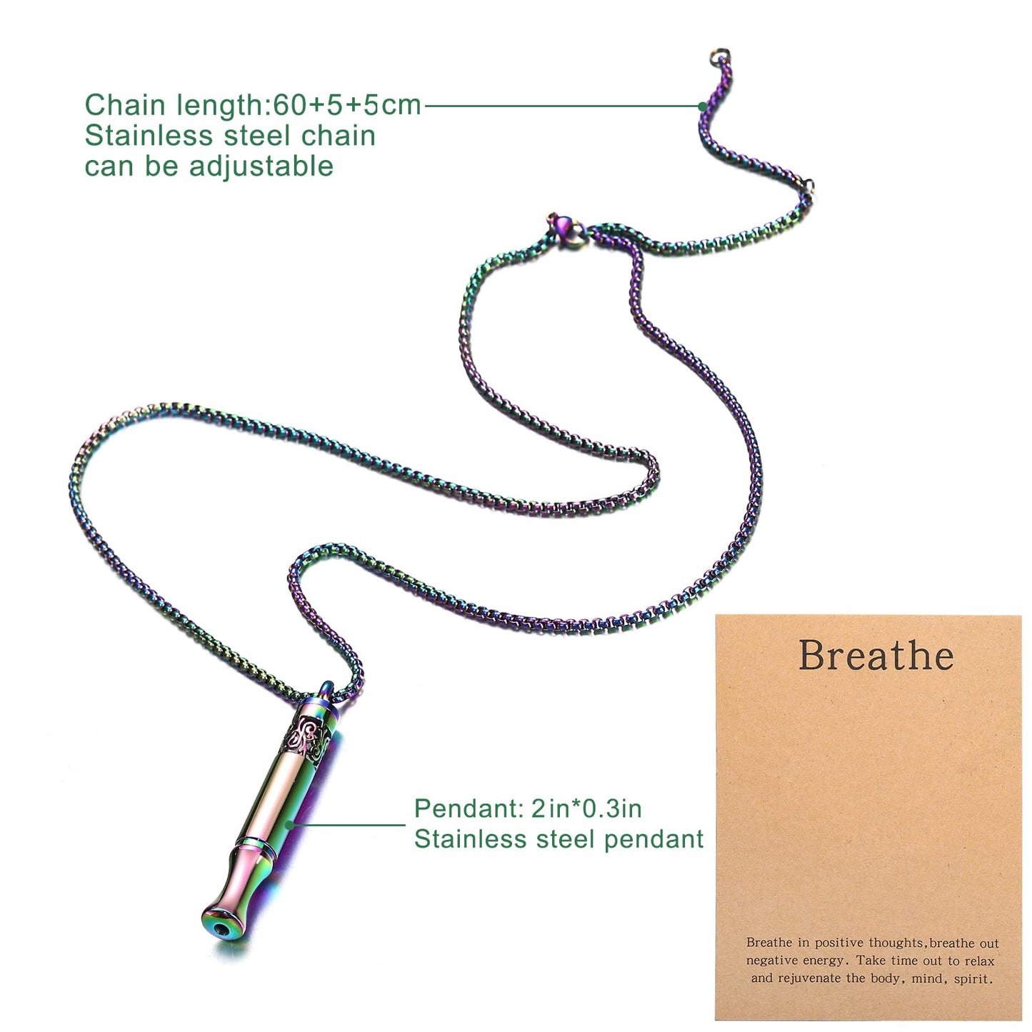 Anxiety Relief Pendant Mindfulness Breathing Necklace - Essential Oil Diffuser & Personal Inhaler Aromatherapy Necklaces for Women & Men (Rainbow)