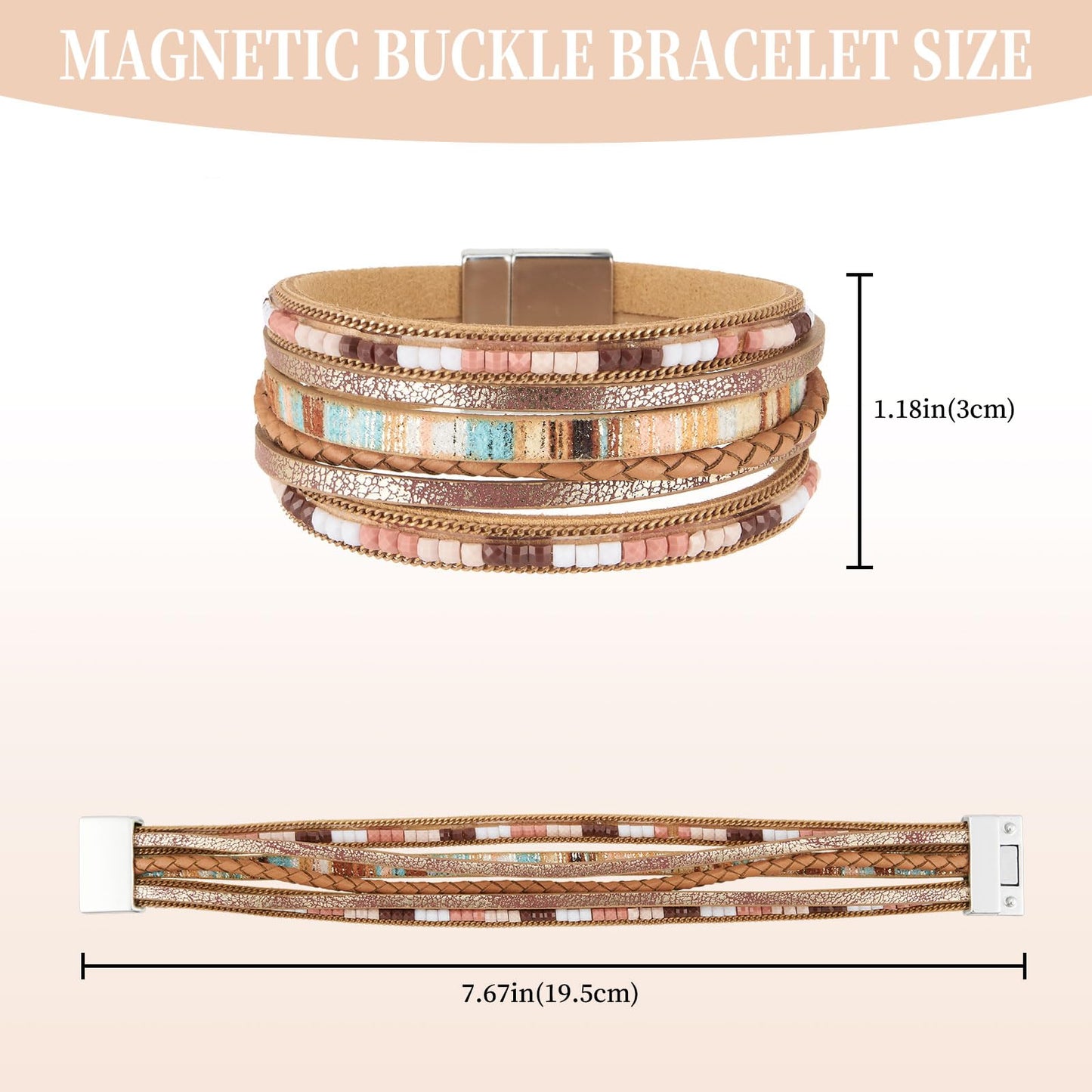 QIUTIMIY Leather Bracelets for Women Trendy Boho Cuff Bracelet Layered Bangle with Clasp Hand Wrist Jewelry Western(Style 1-Brown)
