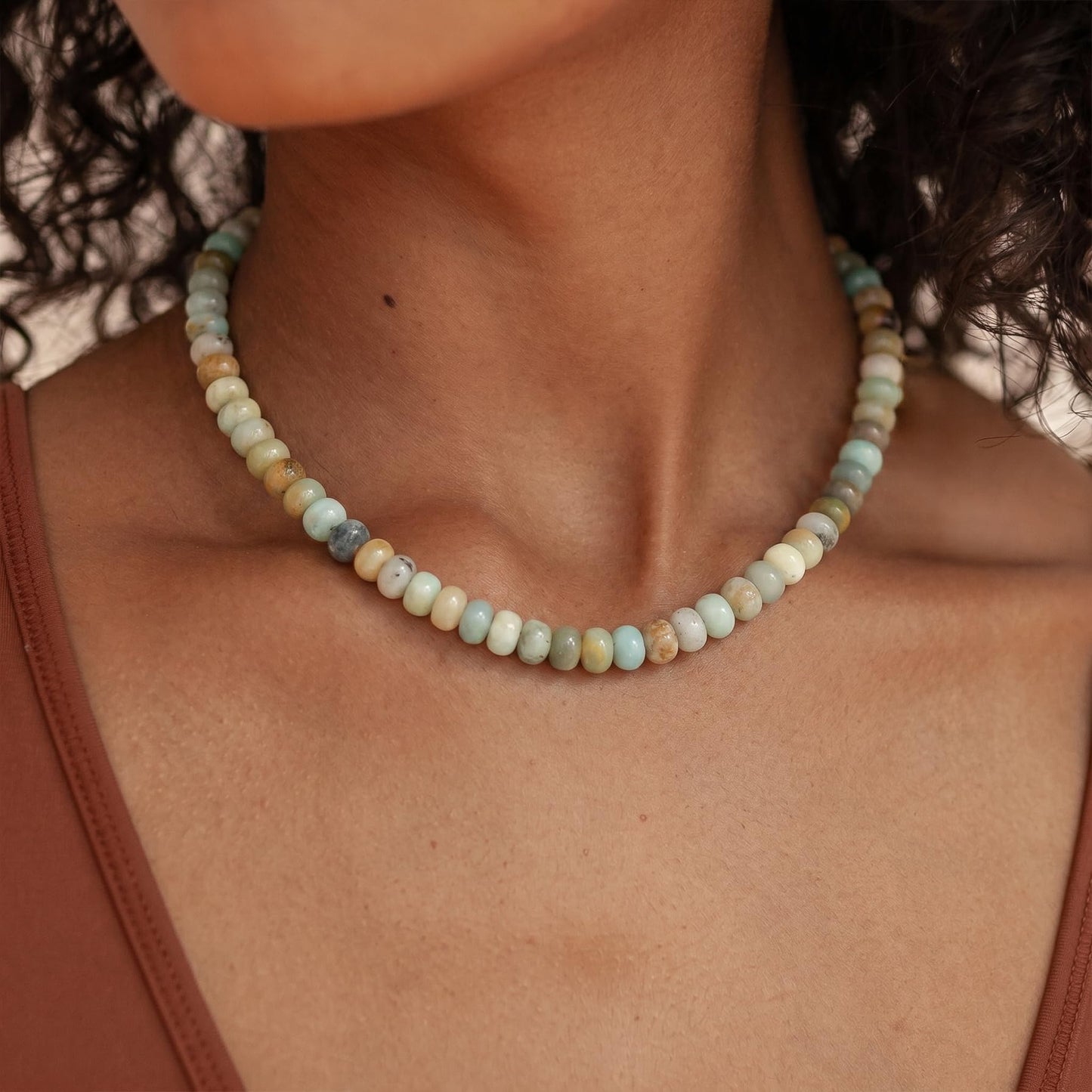 Badu Teal Gemstone Beaded Necklace for Women Natural Stone Bead Beach Rainbow Choker Necklace Fashion Trendy Jewelry Gifts