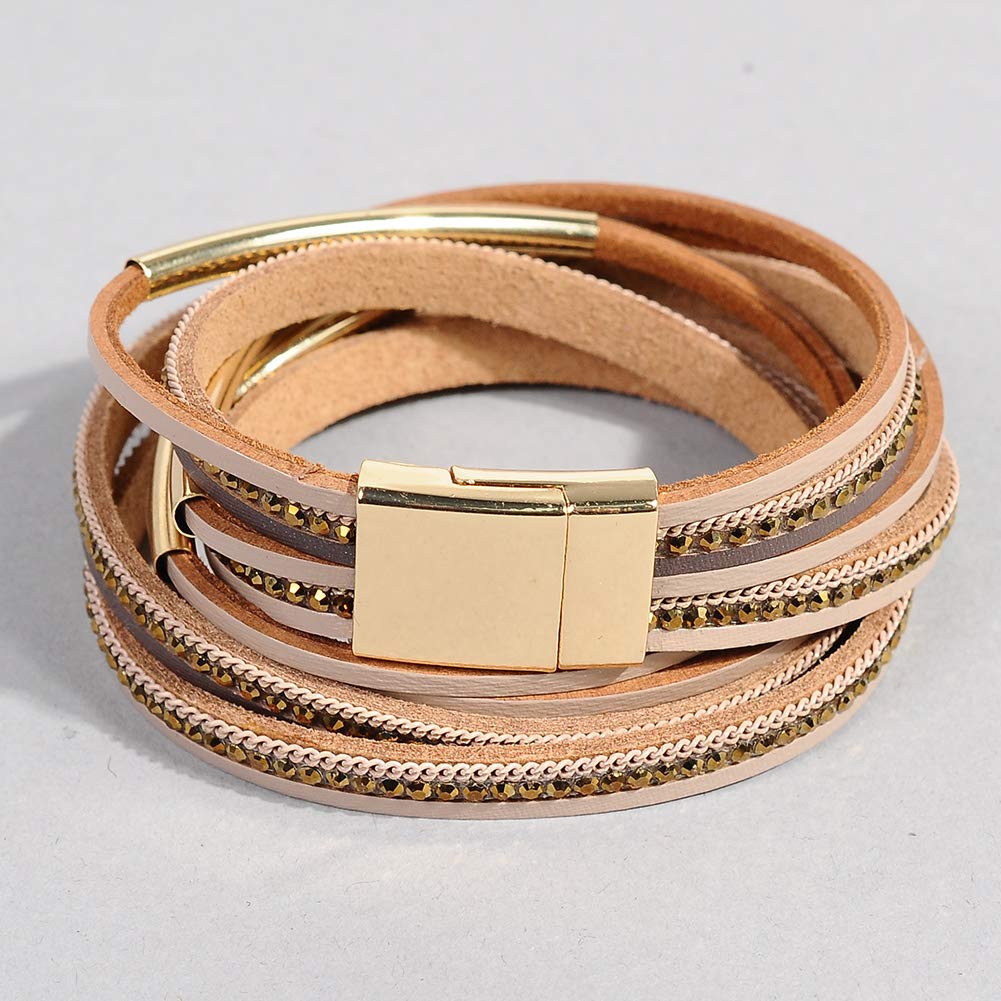 Artilady Leather Wrap Bracelet for Women-Boho Multi Layered Stackable Bracelets Bangle With Magnetic Clasp Jewelry for Women Trendy