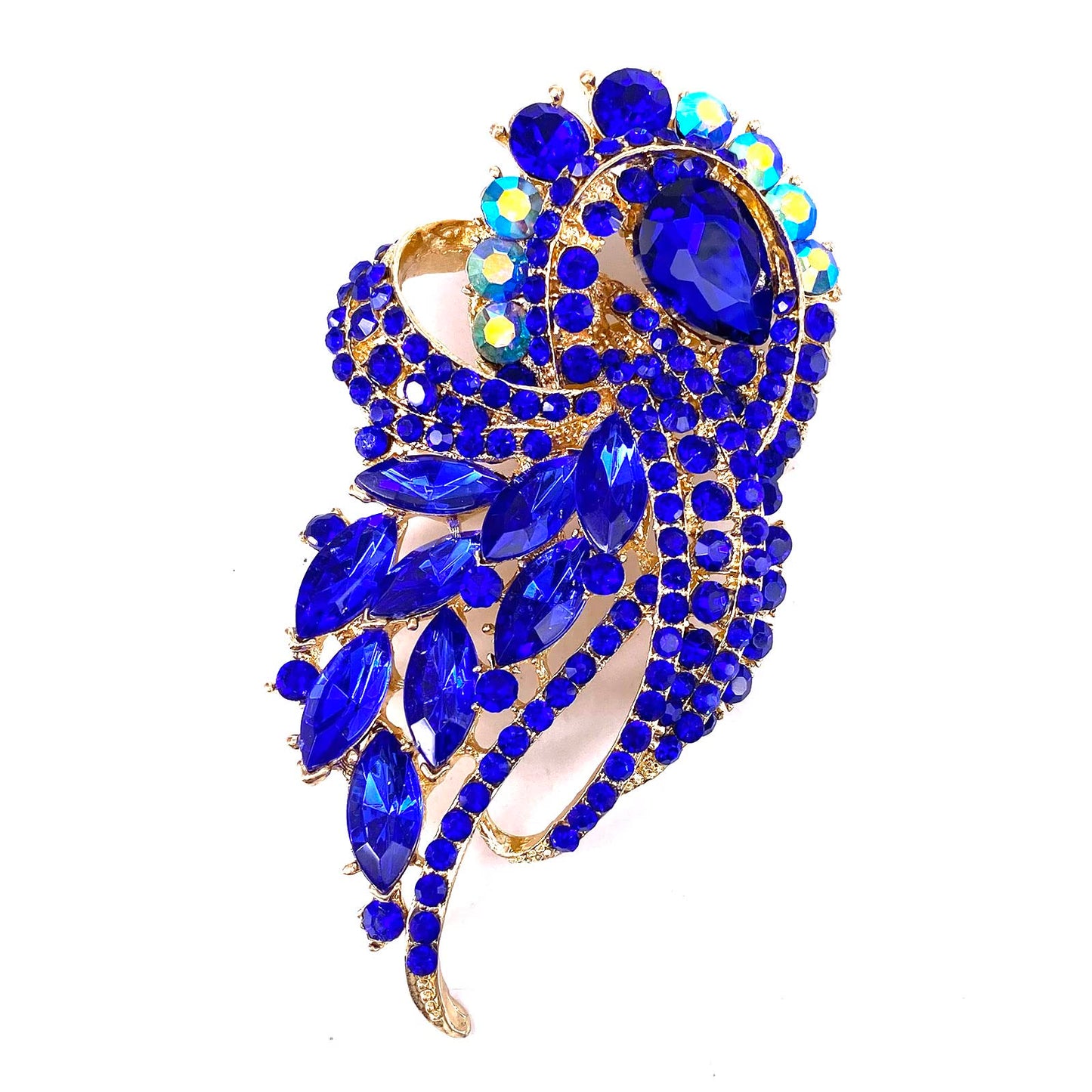 LAXPICOL Women's Vintage Blue Austrian Crystal Elegant Flower Bouquet Wing Brooch Gold Tone