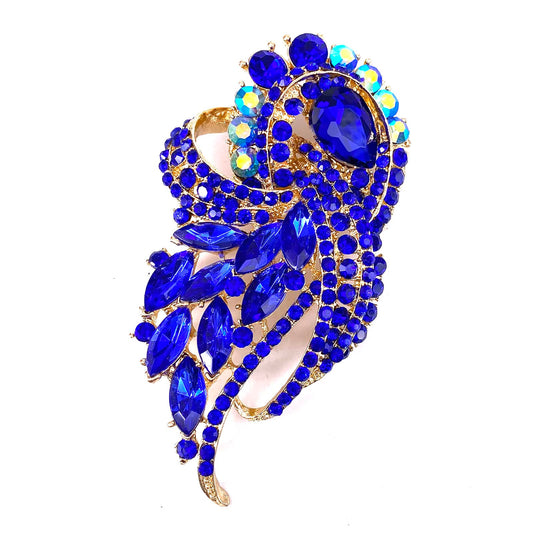 LAXPICOL Women's Vintage Blue Austrian Crystal Elegant Flower Bouquet Wing Brooch Gold Tone