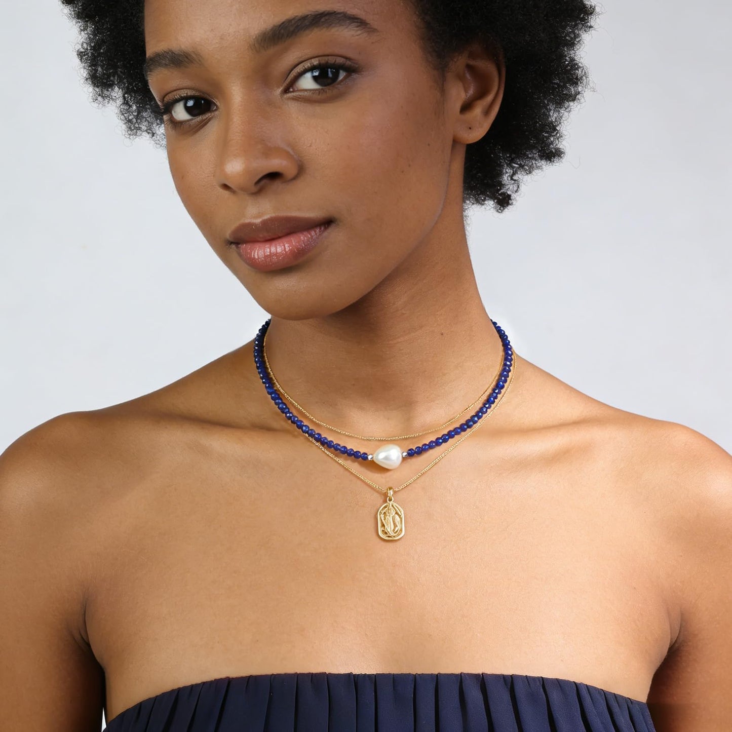 Pearl Necklaces for Women Trendy Single Pearl Necklace Natural Stone Lapis Lazuli Gemstone Beaded Choker Necklace for Women Handmade Jewelry Christmas Gift