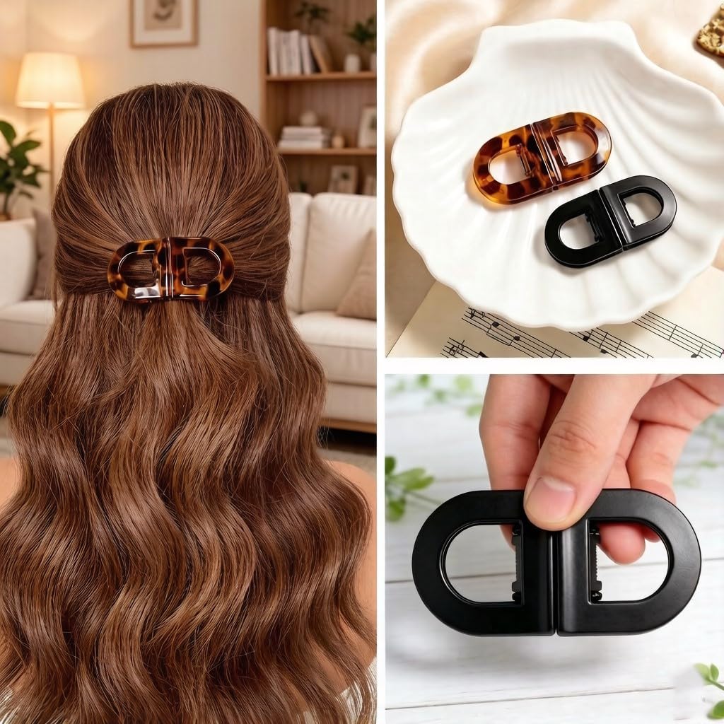 2PCS Magnetic hair clips, featuring extremely strong adhesive power and anti-slip design, ensuring a neat hairstyle. Dual-function design, (Black + Brown)