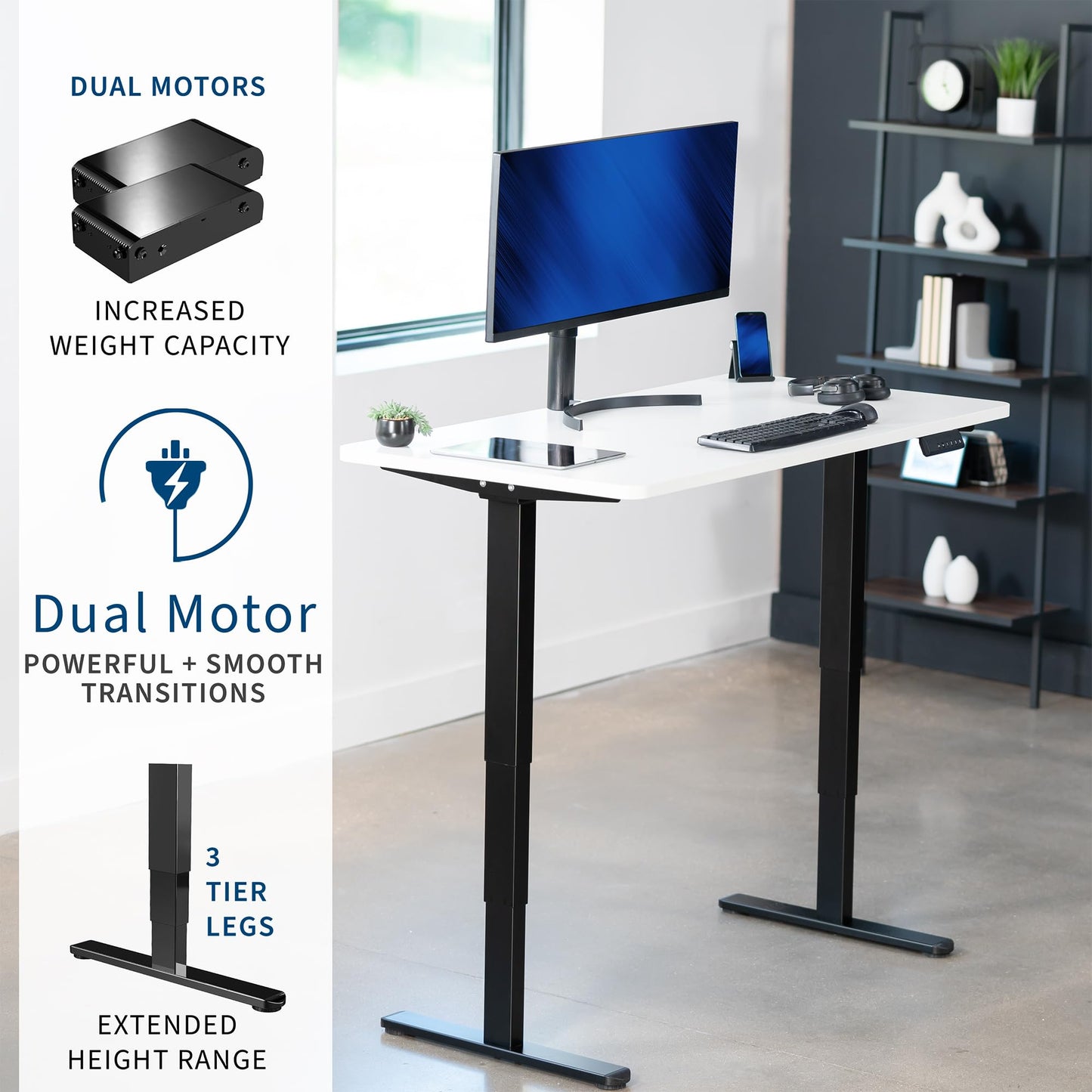 VIVO Electric 60 x 24 in Dual Motor Sit Stand Desk, Memory Height Adjustment, 2B Series, White Top Black Frame, DESK-KIT-2B6W