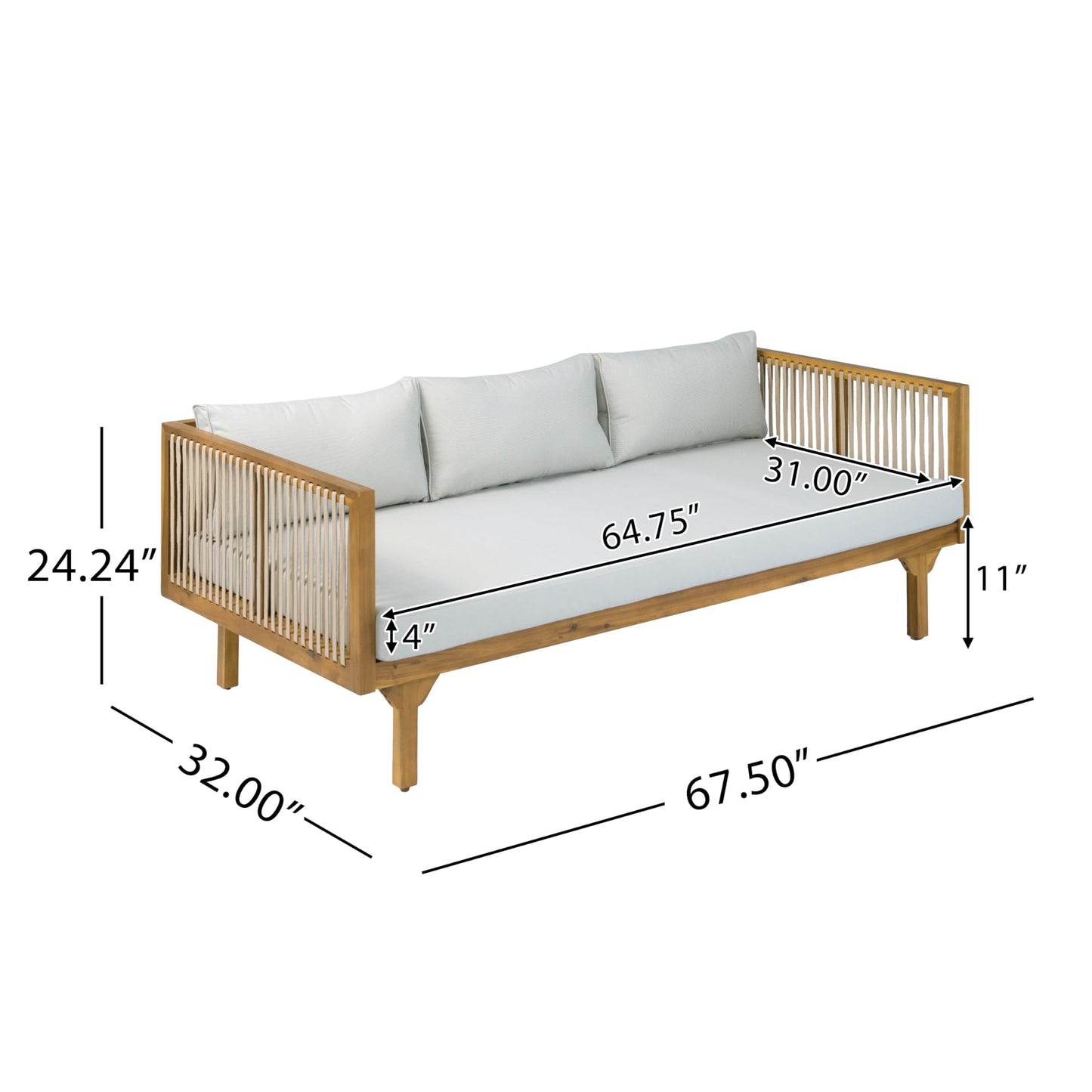 Merax Outdoor Acacia Wood Conversation Set - Patio 3-Seat Loveseat Sofa w/Coushion and Round Coffee Table for Backyard, Lawn, Balcony, Water Repellent, 600 lbs Sofa Capacity, Teak +Light Gray