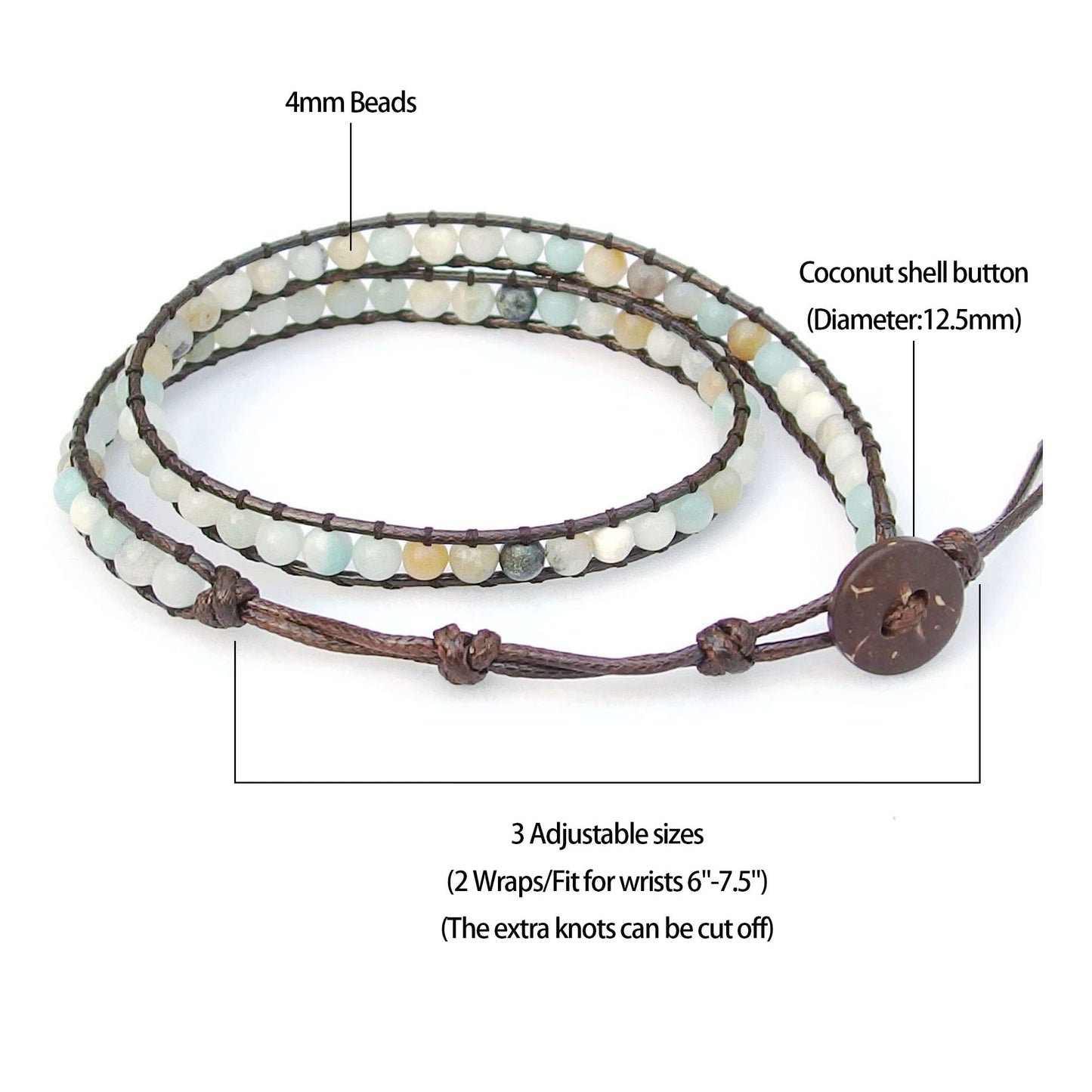 Ayriwoyi Blue Amazonite Bracelet Wrap Bracelets for Women Natural Beaded Stone Leather Wrap Bracelets for Women Bohemian Bracelet