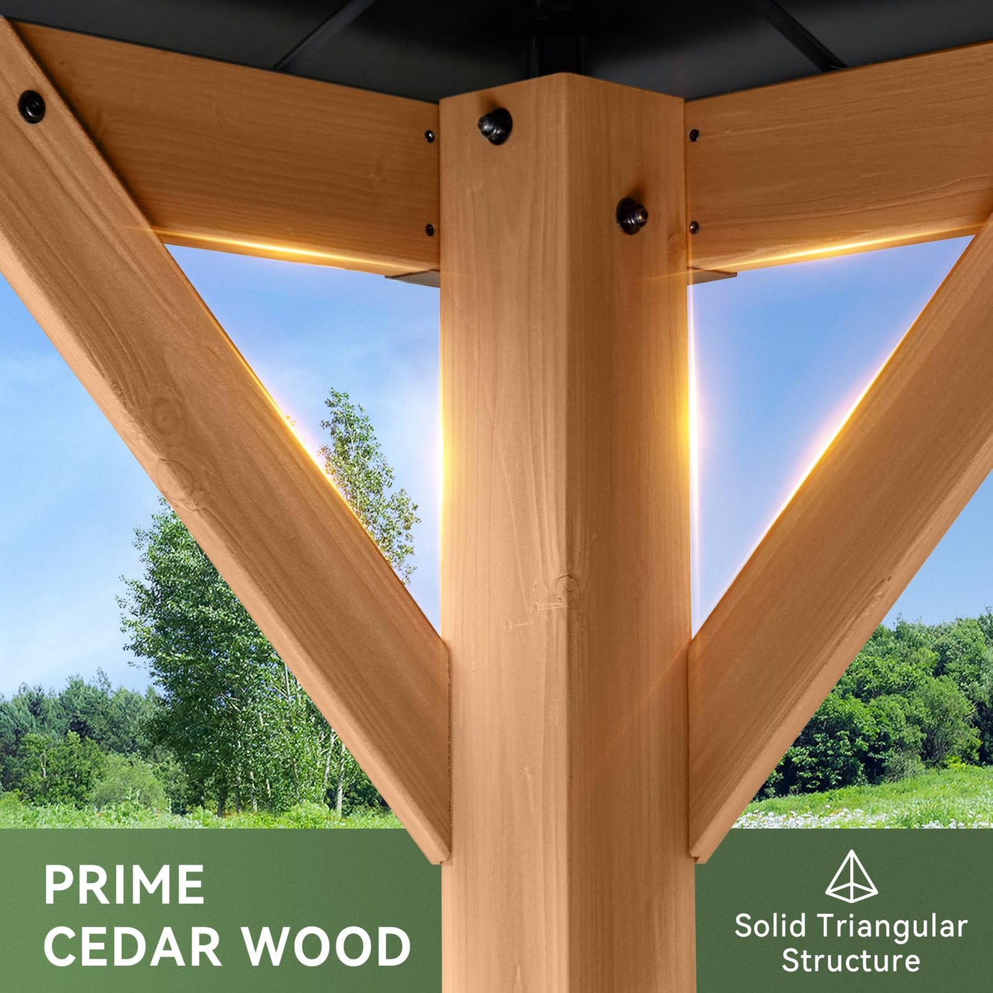 Aoxun 10' x 12' Outdoor Wood Gazebo, Hardtop Gazebo Permanent Wooden Pavilion with Galvanized Steel Double Roof, for Patio, Garden, Deck, Cedar Wood, Natural