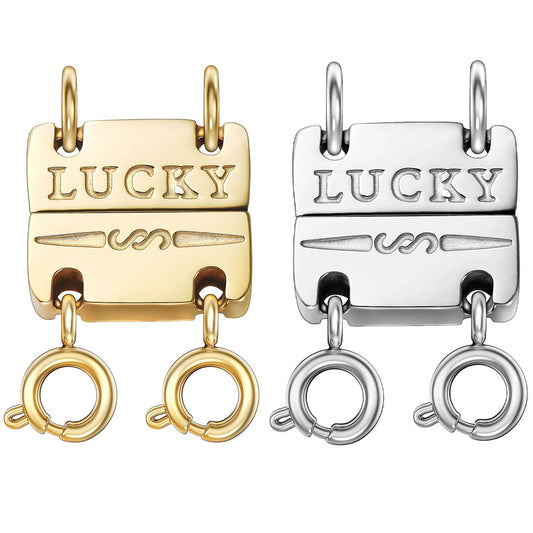 Qulltk Lucky Necklace Separator for Layering Strong Magnetic Clasps, 14K Gold and Silver Multiple Necklace Clasps for Layered Look