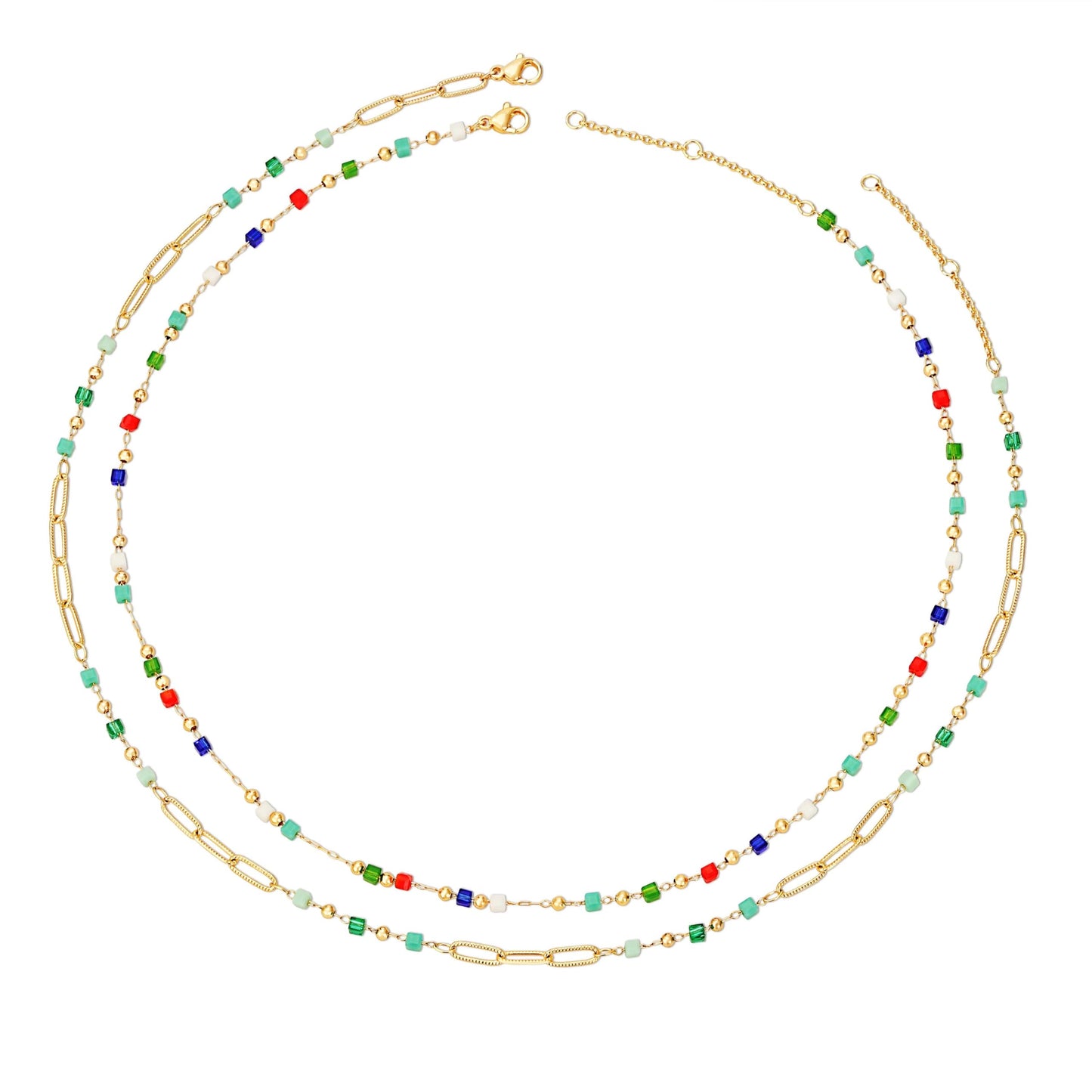 MTMY Beaded Necklaces for Women 14K Gold Plated Dainty Colorful Green/Rose Beaded Pearl Choker Necklace Delicate Boho Jewelry Gift (Layer-mix color)