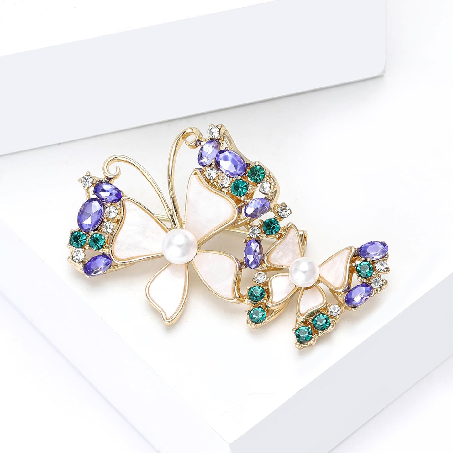 Butterfly Brooch for Women White Shell Purple Zirconia Butterfly Pin Animal Insect Brooch Birthday Holiday Gift for Girlfriend Wife Mother
