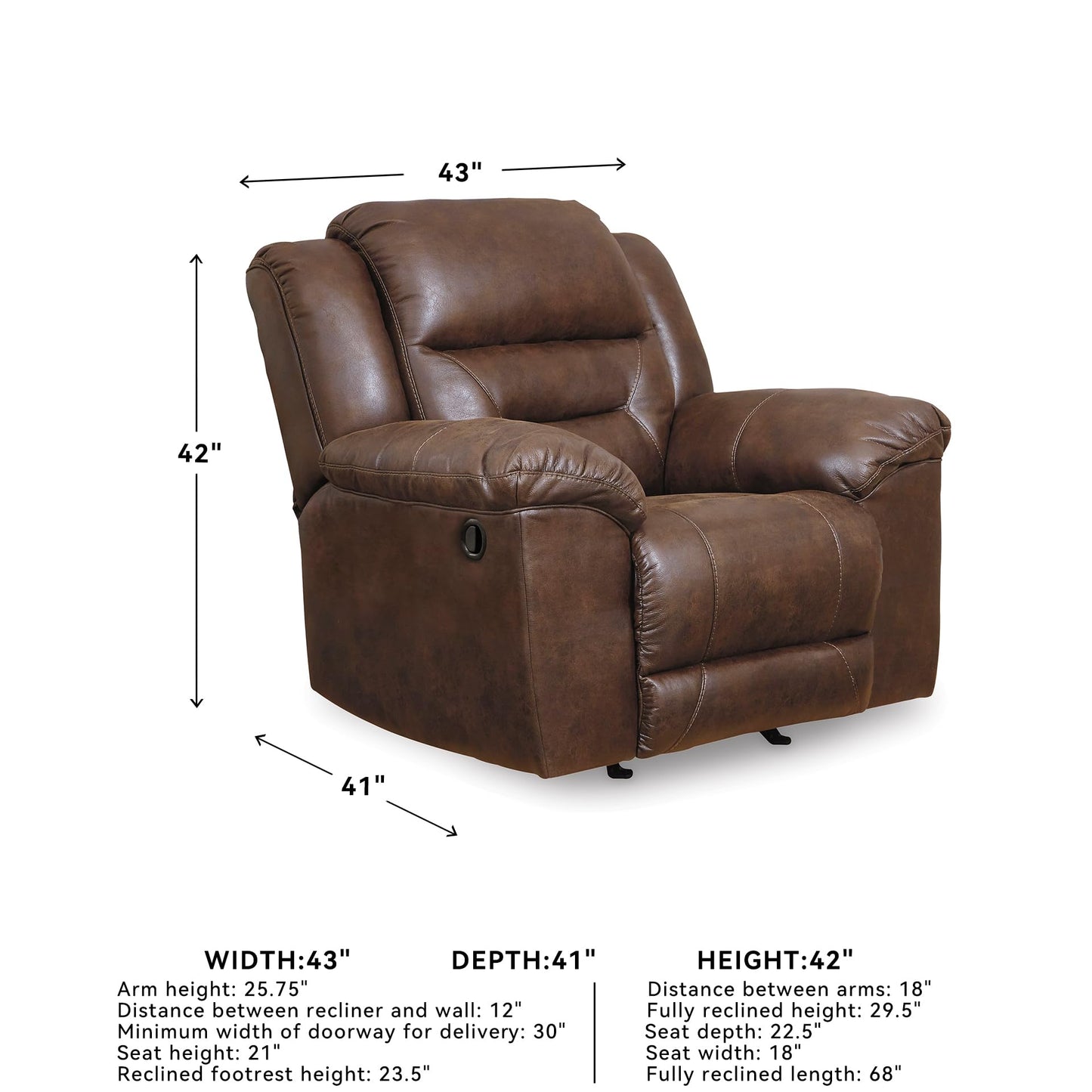 Signature Design by Ashley Stoneland Faux Leather Manual Pull Tab Rocker Recliner, Dark Brown