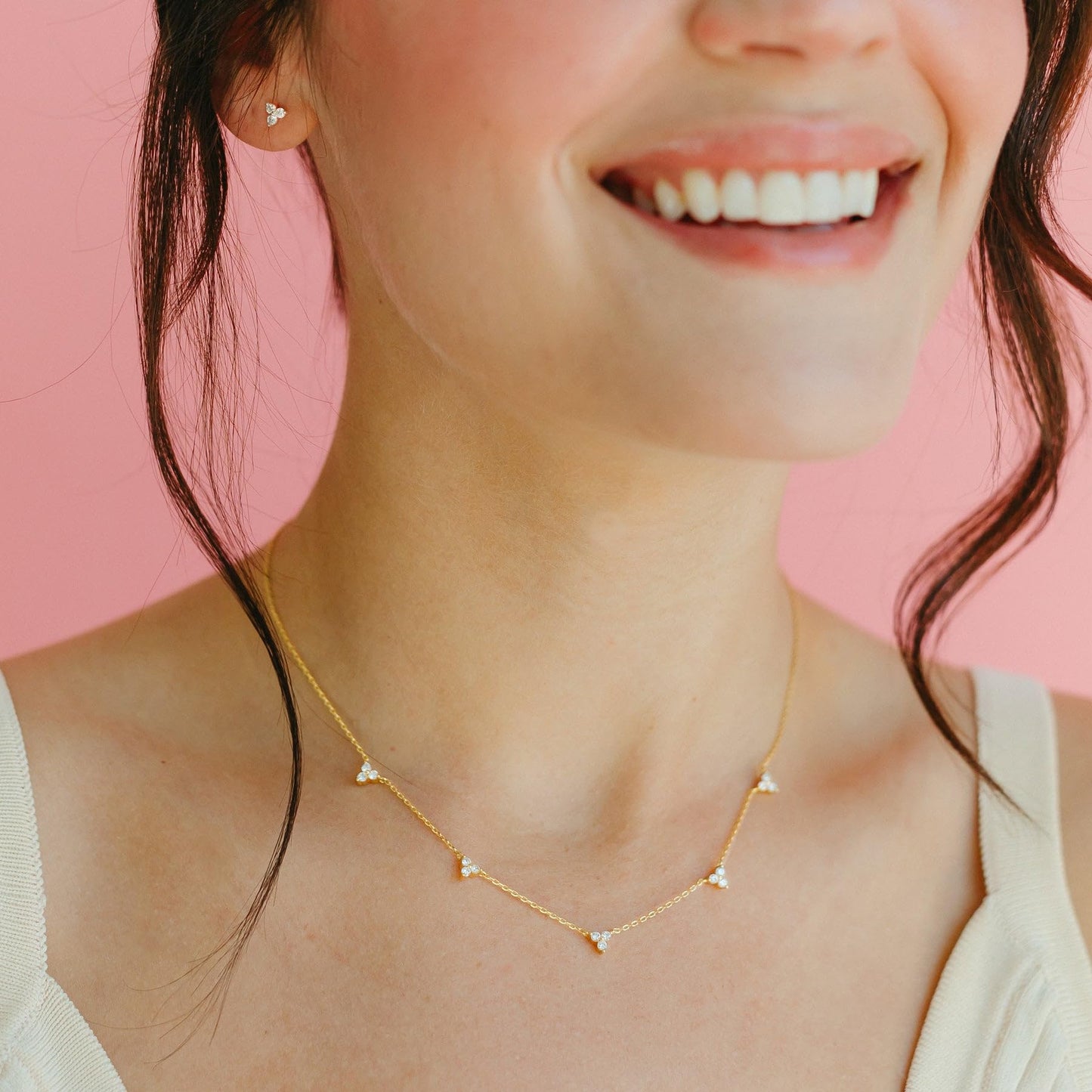 CUEZIY Dainty 14K Gold Plated Necklaces for Women Station Choker Necklace Cubic Zirconia Simulated Necklace Simple Cute Layering CZ Necklace Trendy Jewelry Gifts