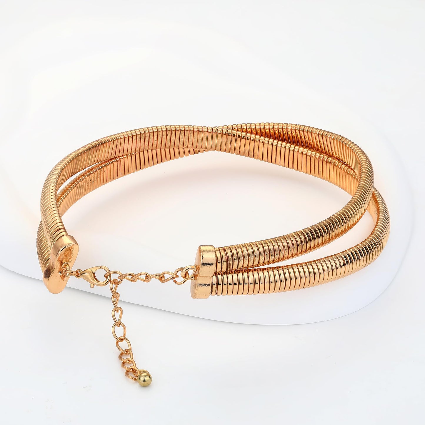 BONJOULRY Chunky Gold 2 Layered Choker Necklace for Women Trendy, 14K Gold Plated Twisted Snake Chain Statement Necklace Multi Layering Necklaces Jewelry Gifts Gold
