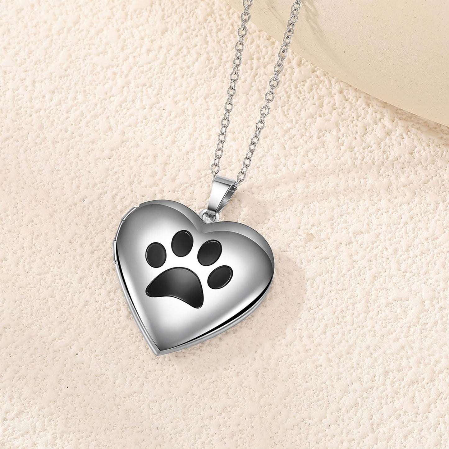 PHOCKSIN Dog Paw Silver Heart Lockets Customized Necklace with Text & Symblols Personalized Locket Necklaces that Holds Pictures Customized Gifts for Women