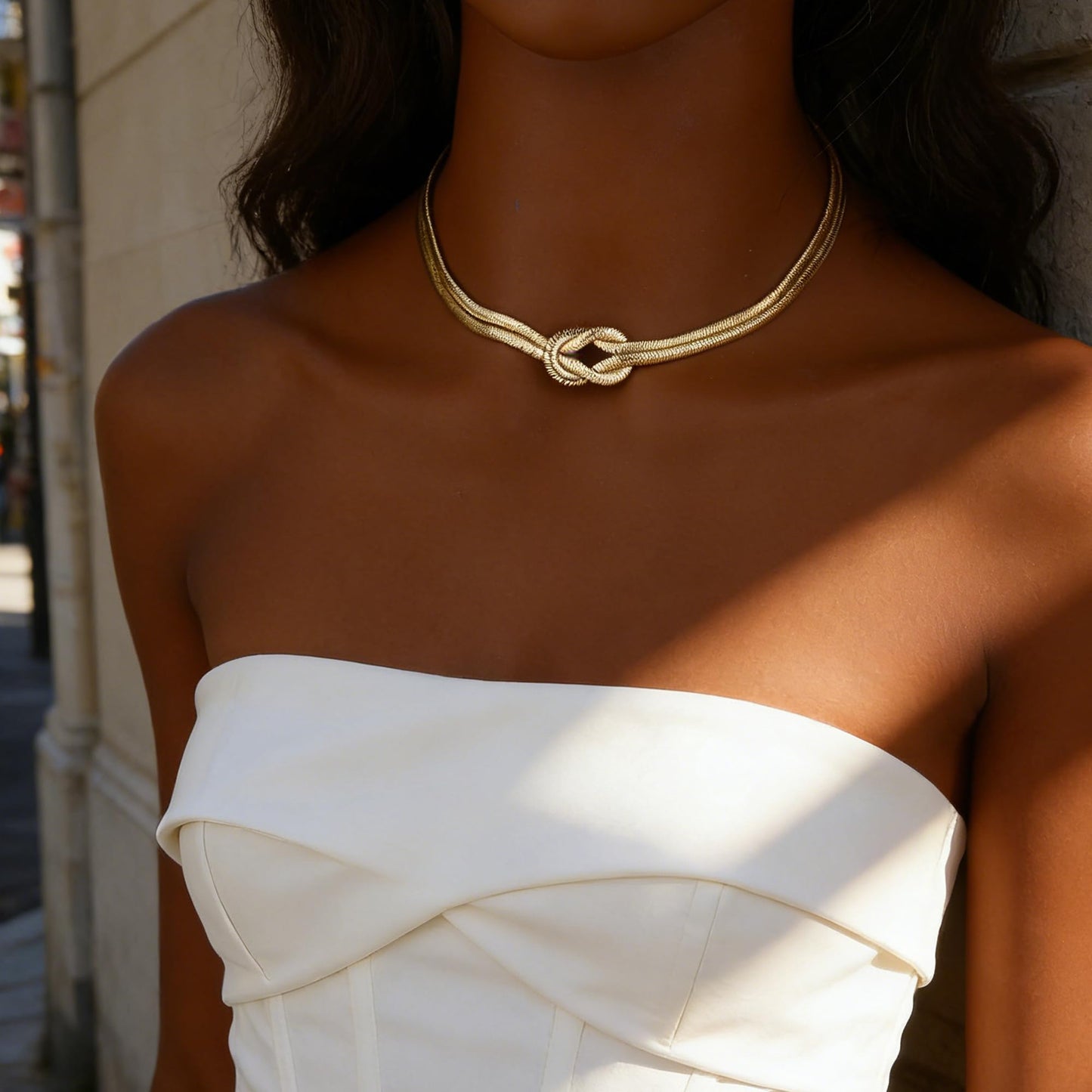 BONJOULRY Chunky Gold Knot Choker Necklace for Women Herringbone 14K Gold Plated Simple Choker Necklace Snake Chain Design Hypoallergenic Chunky Women's Snake Chain Necklaces