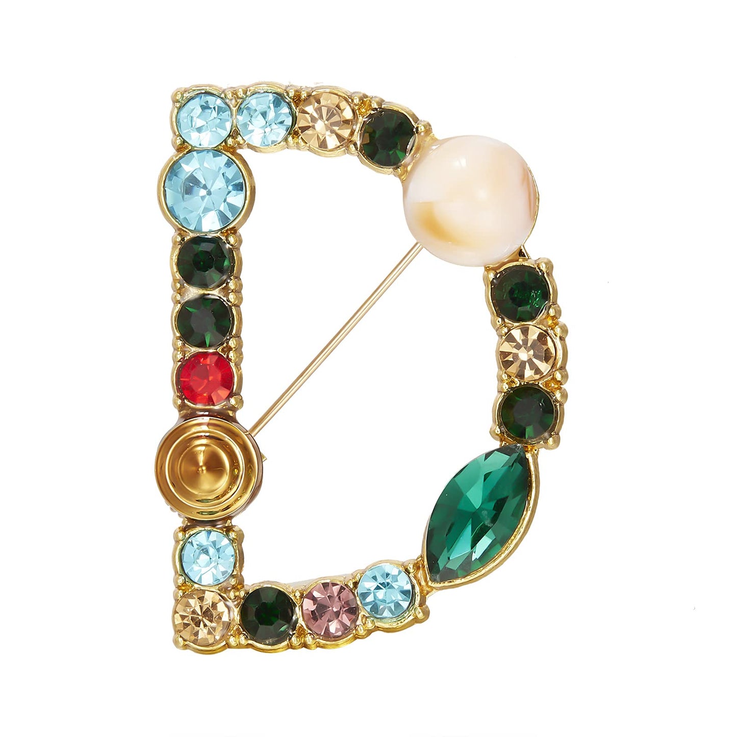 RINHOO Crystal Pearl Initial Brooch Gold Plated Enamel Colorful Letter Alphabet Breastpin Pin Jewelry for GIFTS (Gold D)