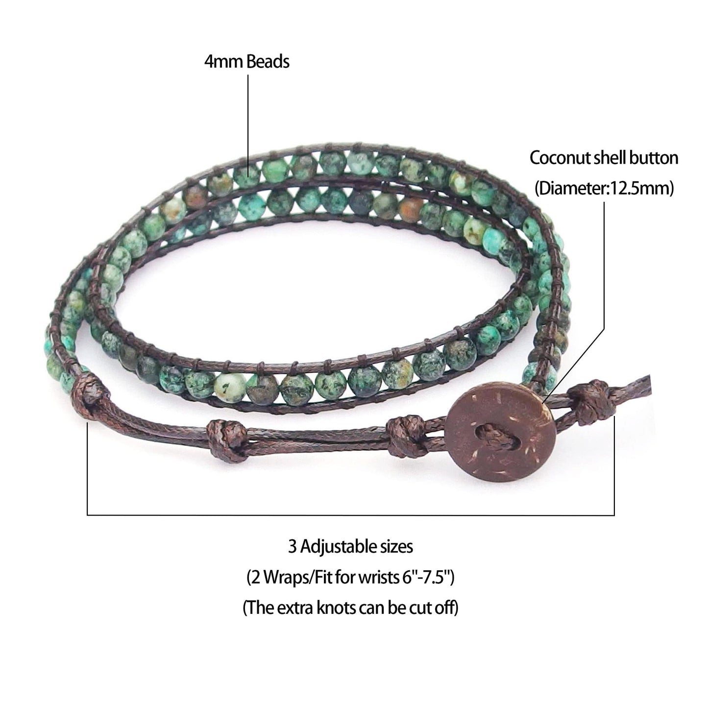 Ayriwoyi Africa Turquoise Wrap Bracelet for Women Beaded Wrap Bracelet For Women Green Stone Adjustable Bohemian Bracelets for Women