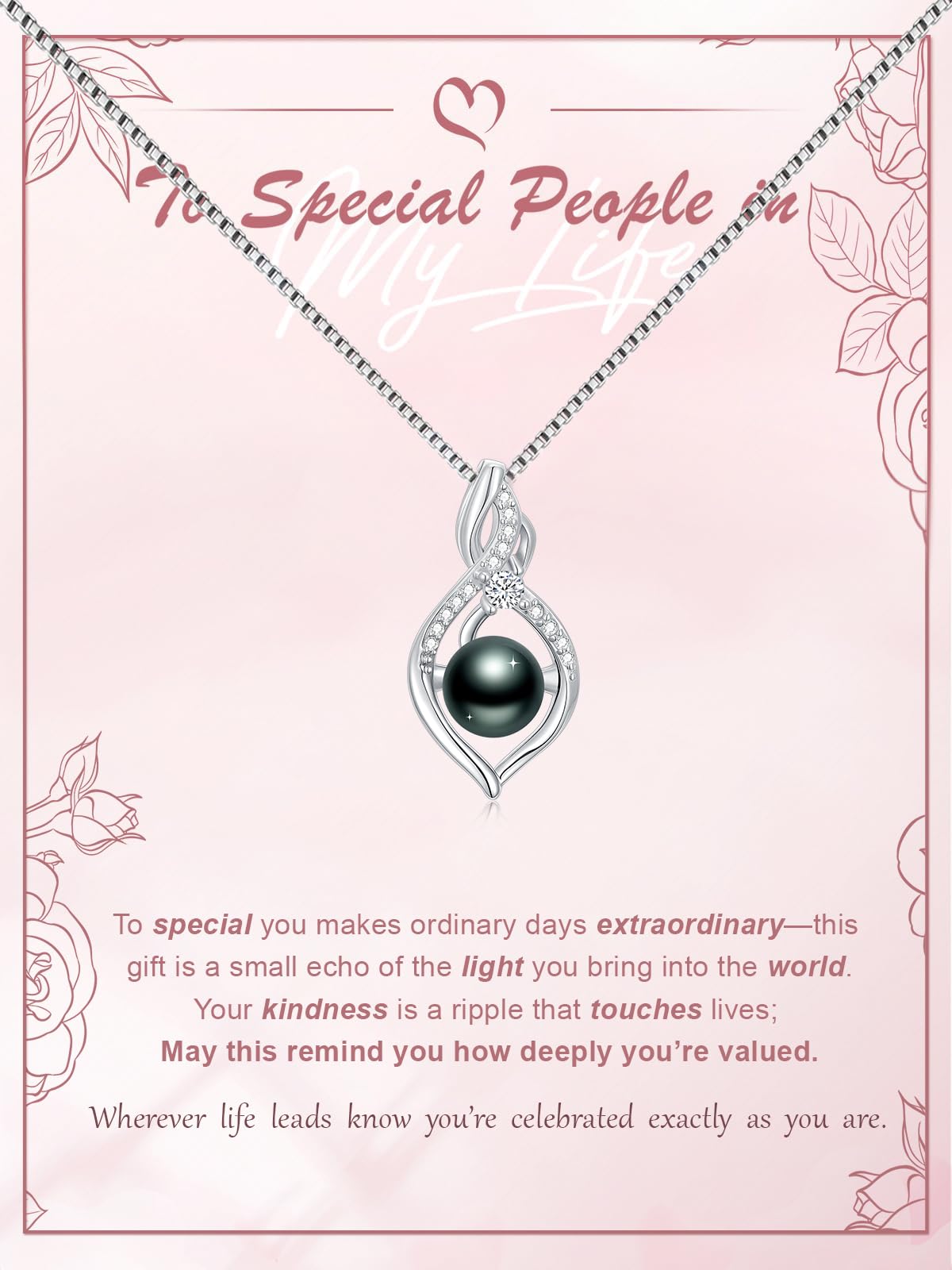 KANNSOAR 8MM Tahitian Black Pearl Necklace 18K Gold Plating Sterling Silver Pearl Jewelry Wedding Birthday Anniversary Valentines Day Christmas Mothers Day Gifts for Wife Women Mom Girlfriend Her