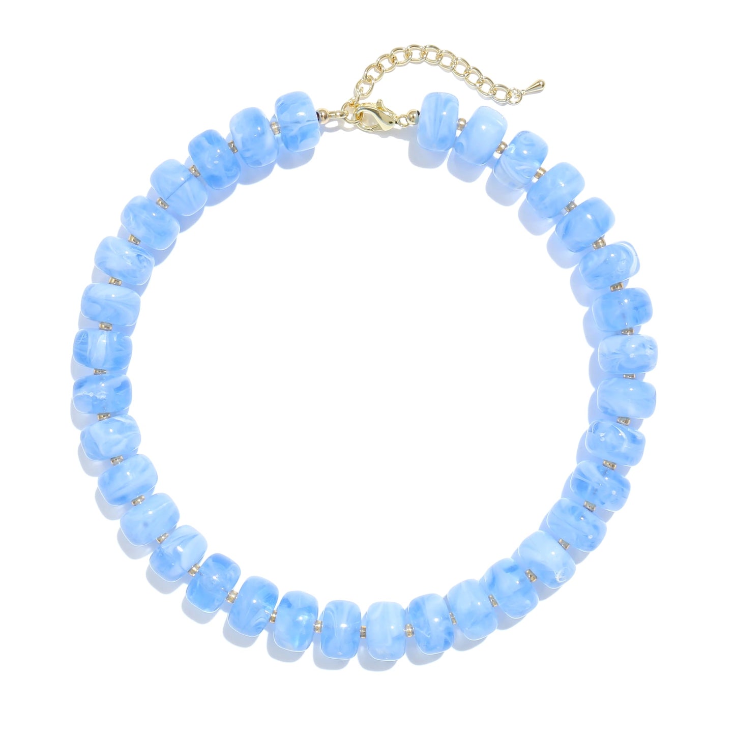 Badu Sky Blue Chunky Beaded Necklace for Women,Acrylic Bead Choker Statement Necklace Cute Trendy Necklaces Jewelry Gifts