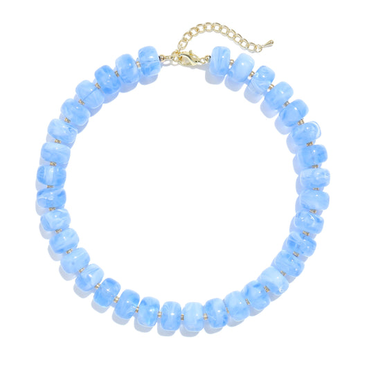 Badu Sky Blue Chunky Beaded Necklace for Women,Acrylic Bead Choker Statement Necklace Cute Trendy Necklaces Jewelry Gifts