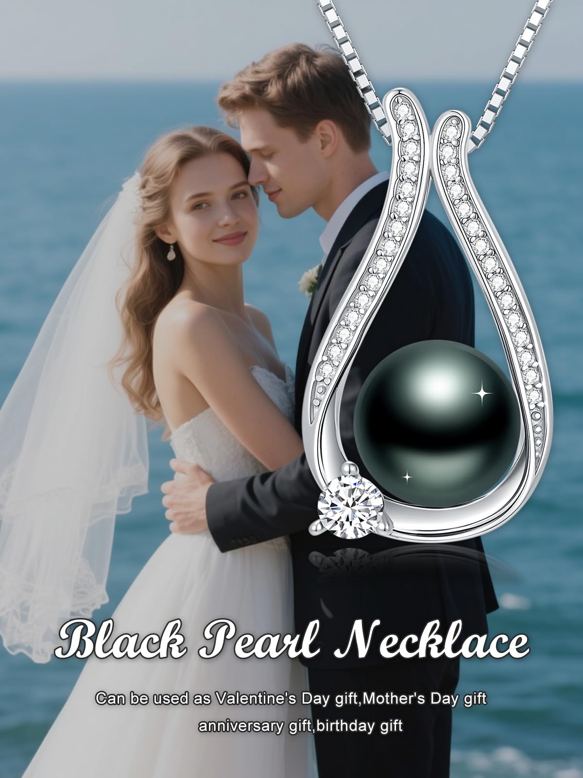 KANNSOAR 9mm Tahitian Black Pearl Necklace 18K Gold-Plating Sterling Silver Fine Jewelry Wedding Birthday Anniversary Valentines Day Christmas Mothers Day Gifts for Wife Women Mom Lover Girlfriend Her