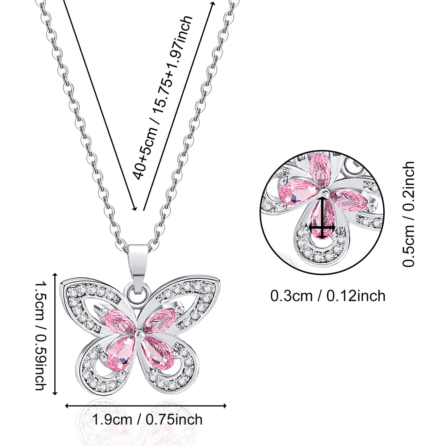 crataly Rose Quartz Butterfly Necklace For Women-Silver Plated October Birthstone Necklace For Valentine's Day Mother's Day Christams Birthday Gifts