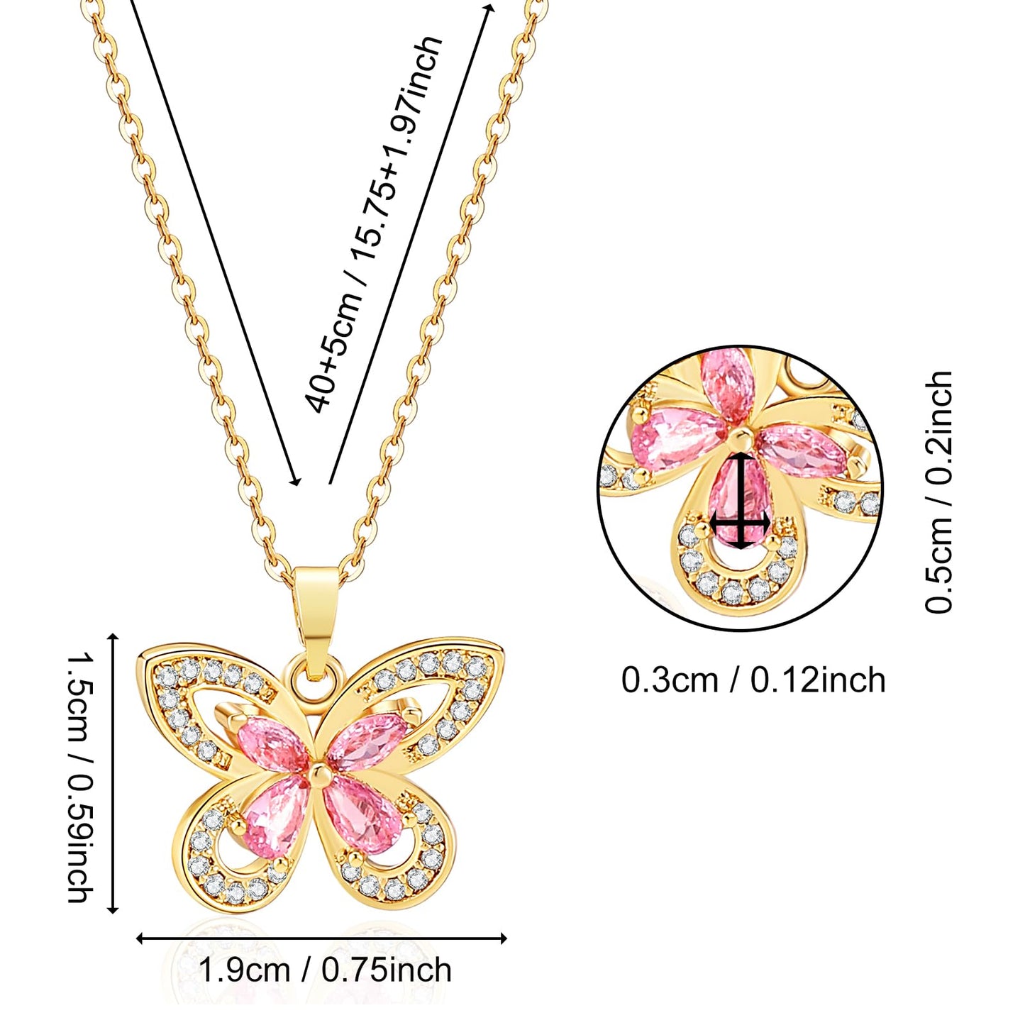 crataly Rose Quartz Butterfly Necklace For Women-Gold Plated October Birthstone Necklace For Valentine's Day Mother's Day Christams Birthday Gifts